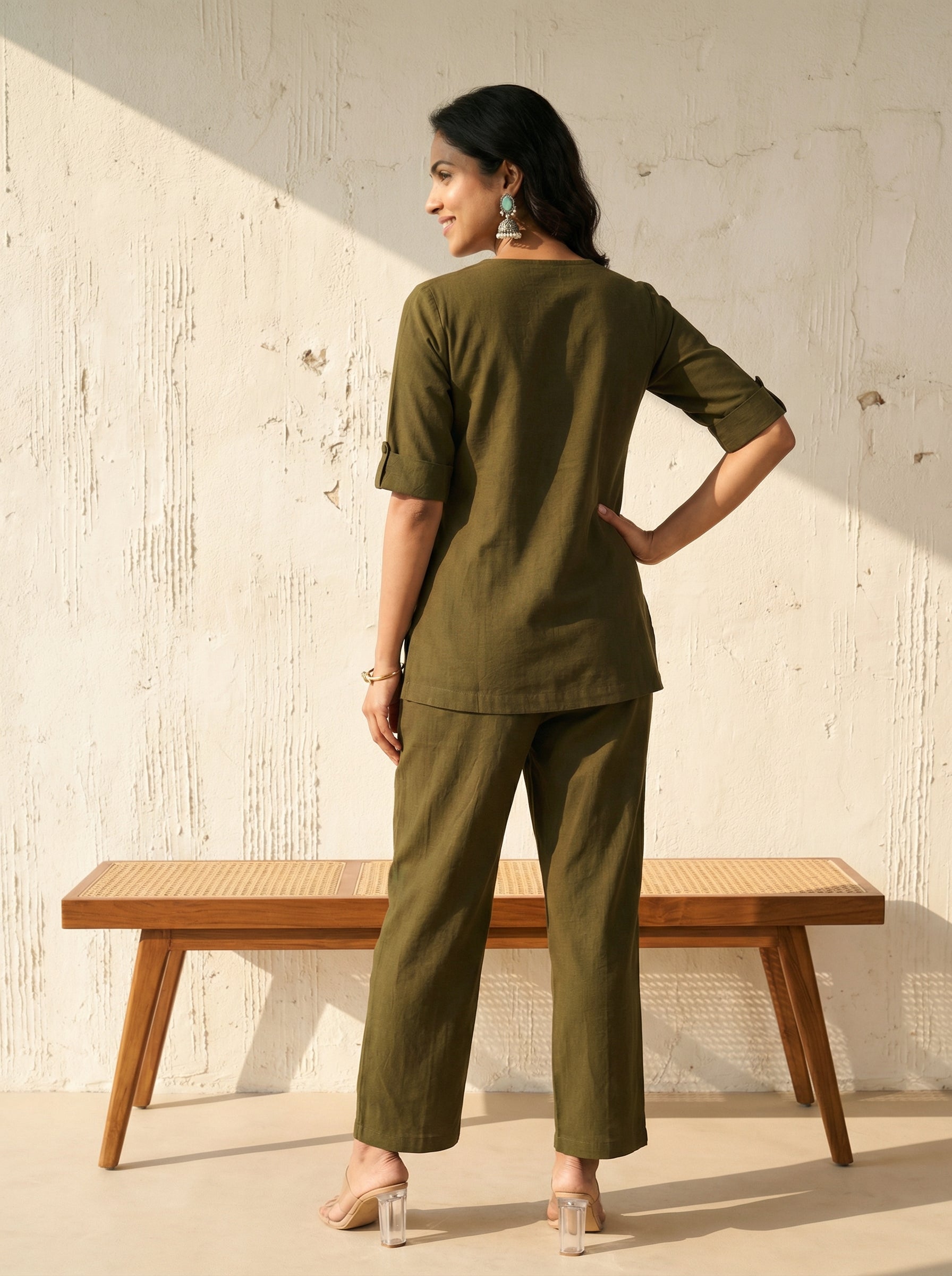 Solid Hues Violet Military Green Linen Cordset