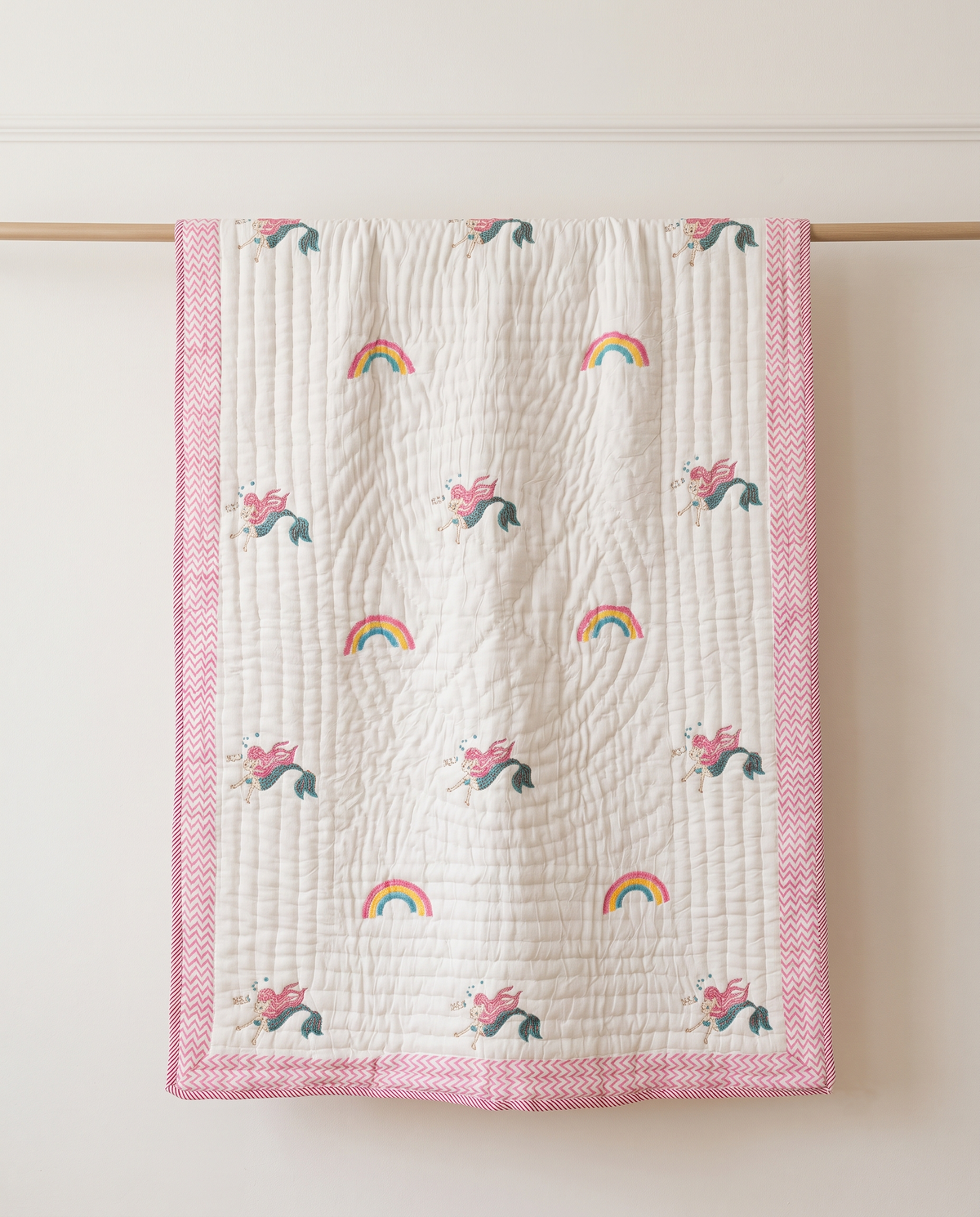 RAINBOW MERMAID DREAMS HAND BLOCK BABY REVERSIBLE QUILT