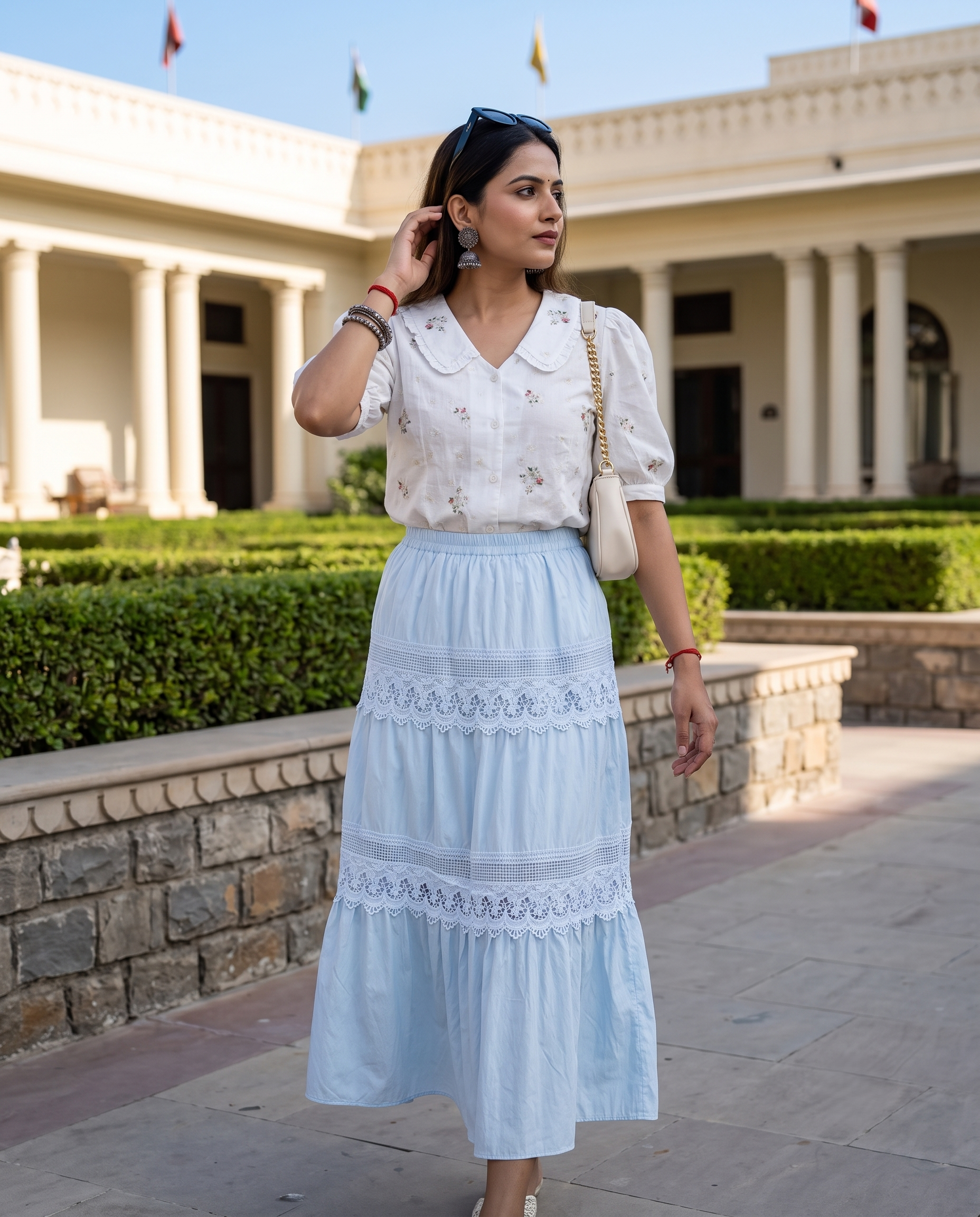 LUNA LACE TIERED SKIRT – POWDER BLUE