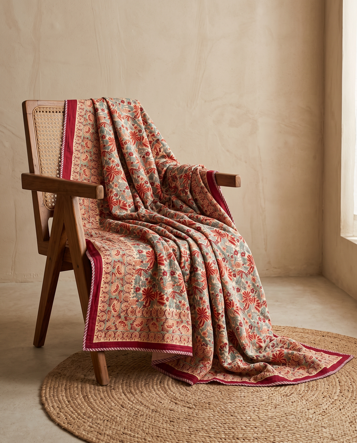 Ruby Blossom Floral Hand Block Cotton Double Dohar