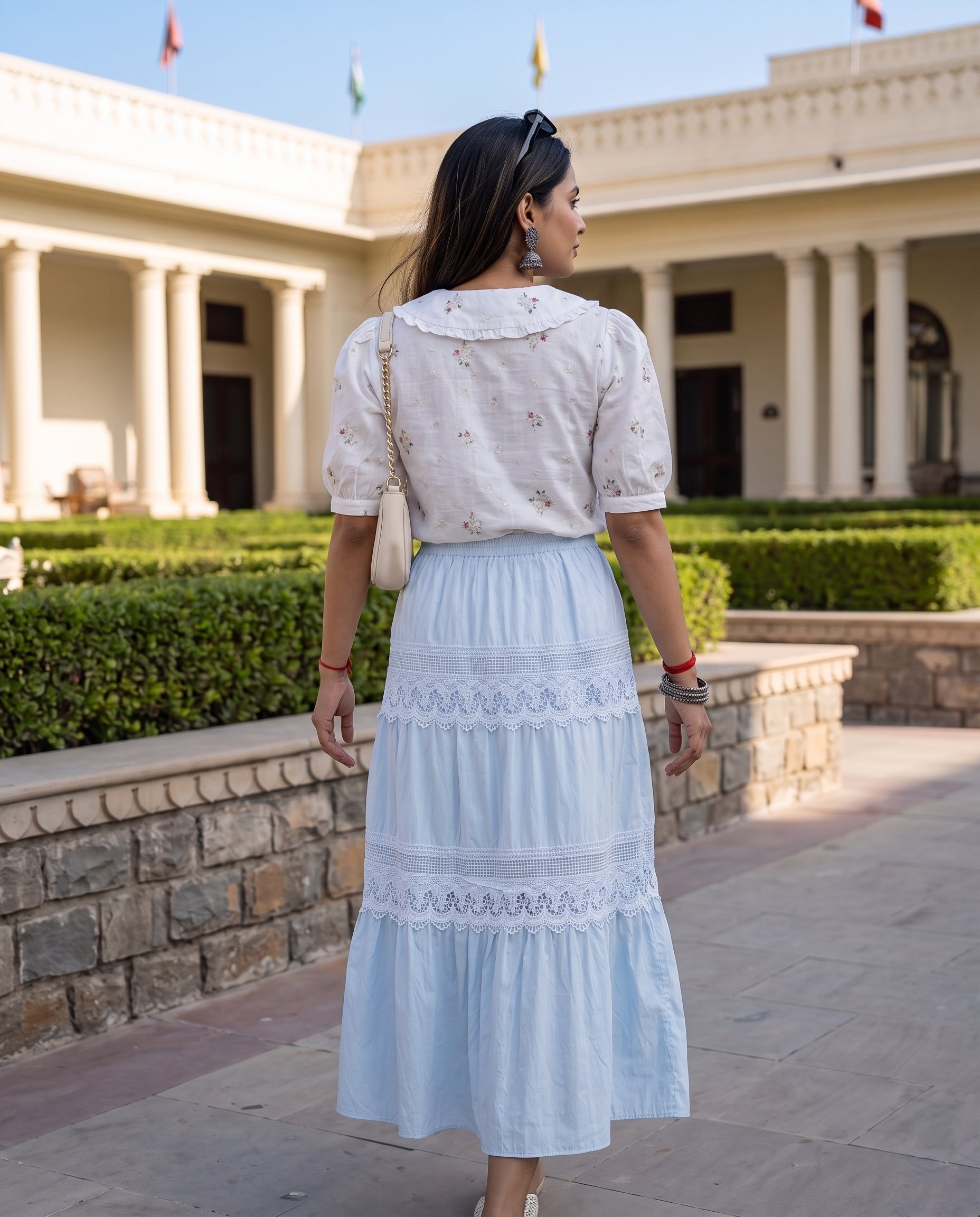 LUNA LACE TIERED SKIRT – POWDER BLUE