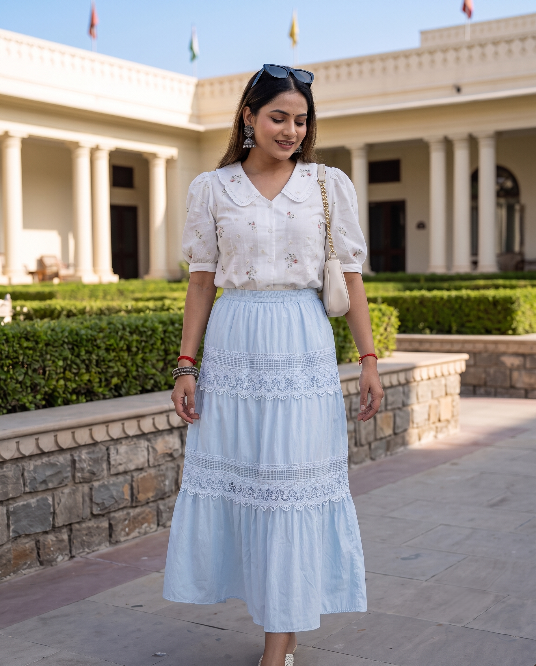 LUNA LACE TIERED SKIRT – POWDER BLUE