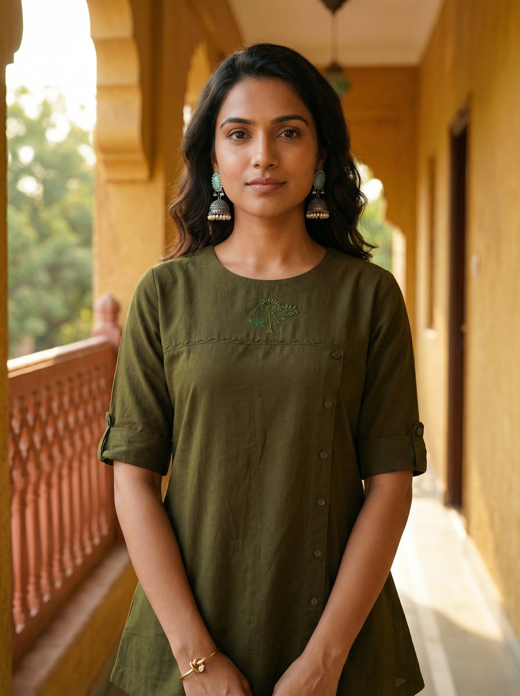 Solid Hues Violet Military Green Linen Cordset