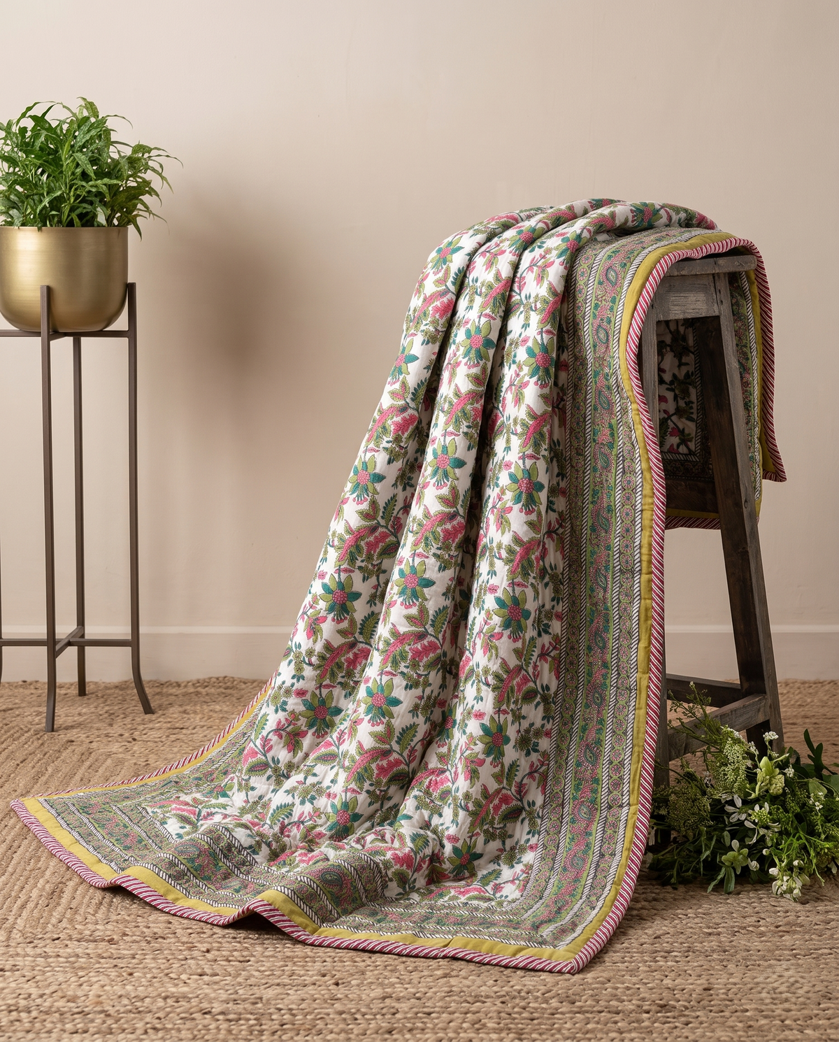 The Mustard Garden Handblock Cotton Reversible Quilt