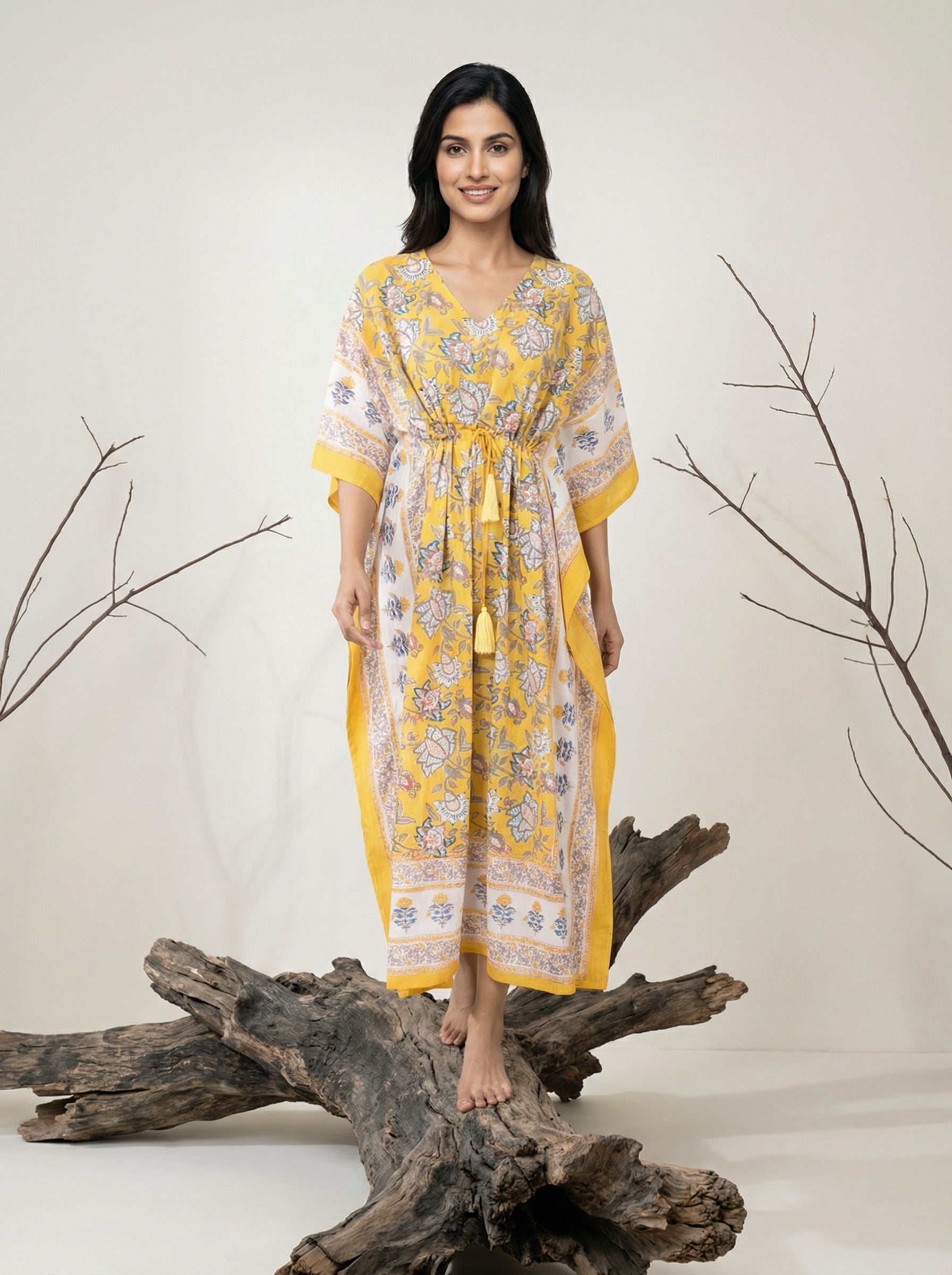 Long Mul Cotton Yellow Kaftan