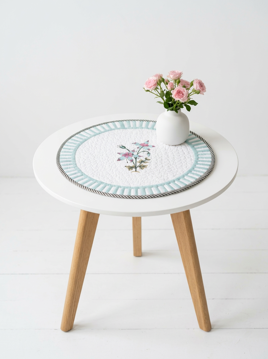 Quilted Blush Mint Floral Round Mat