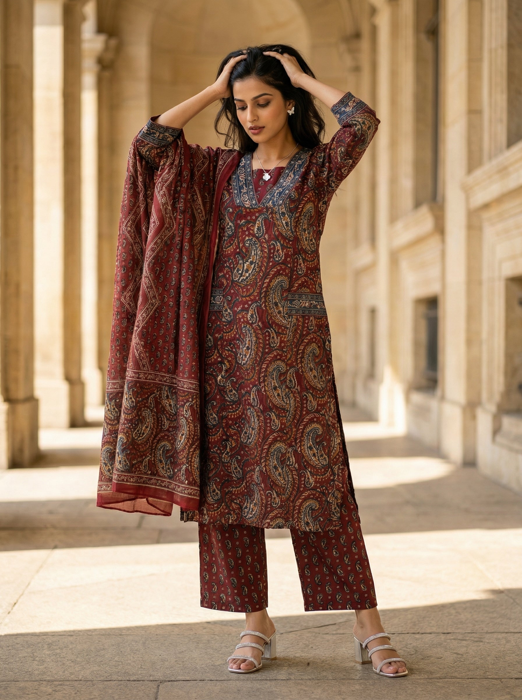 Brick Red Paisley Charm Cotton KPD Set