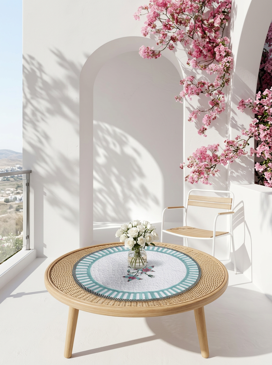 Quilted Blush Mint Floral Round Mat