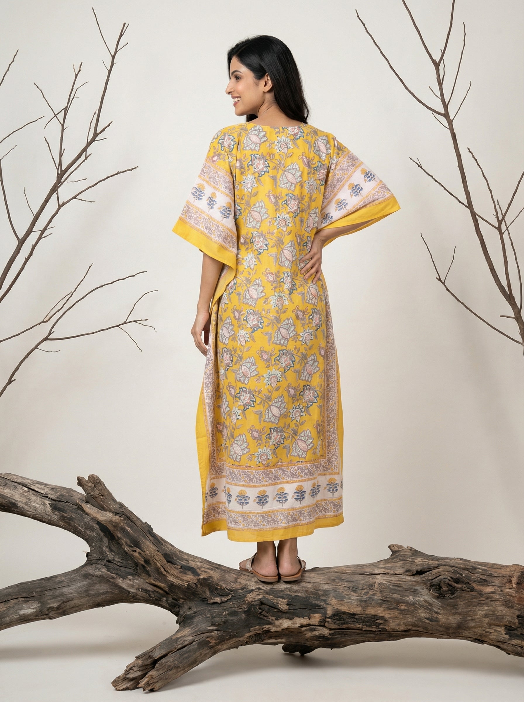 Long Mul Cotton Yellow Kaftan