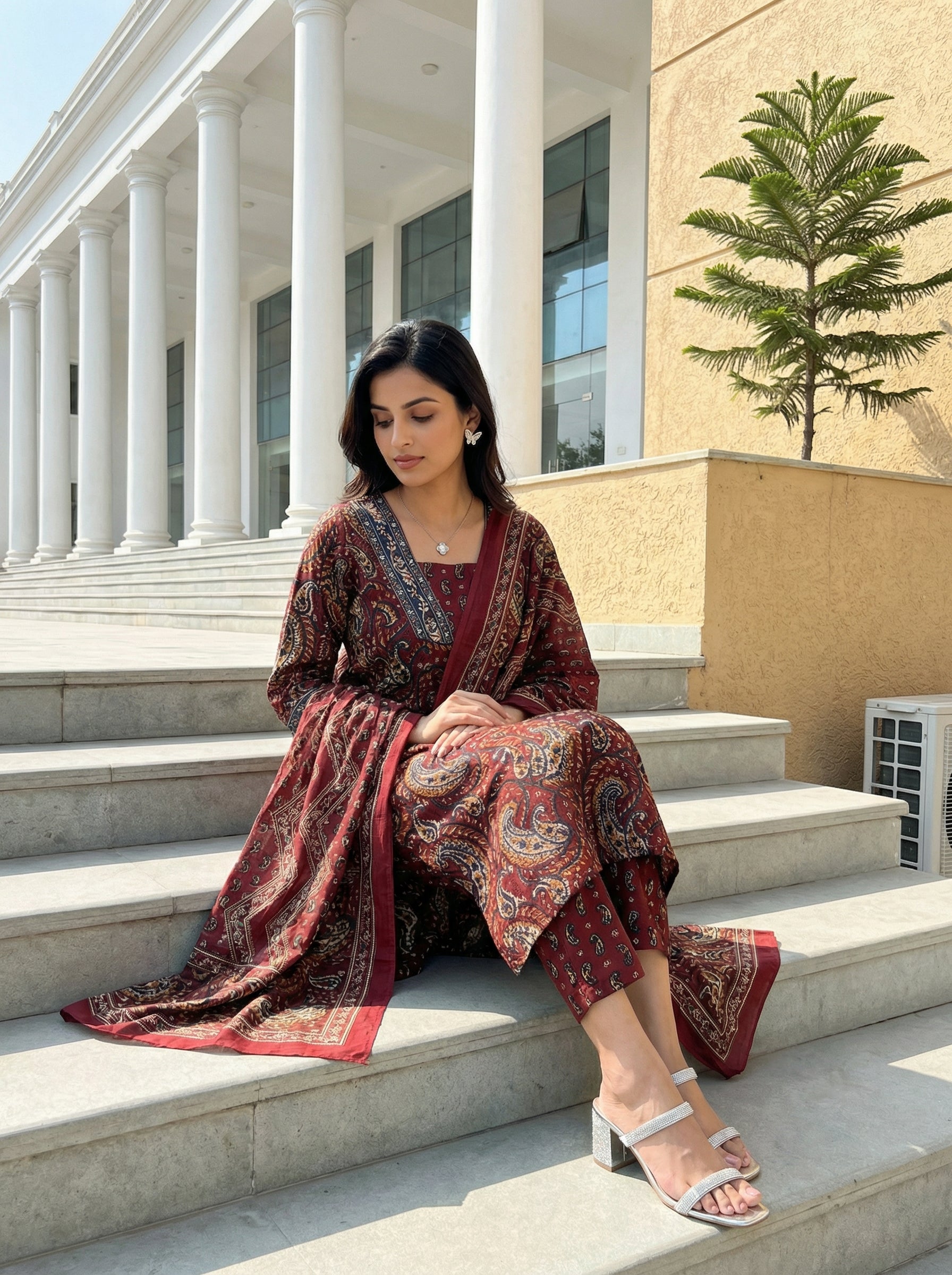 Brick Red Paisley Charm Cotton KPD Set