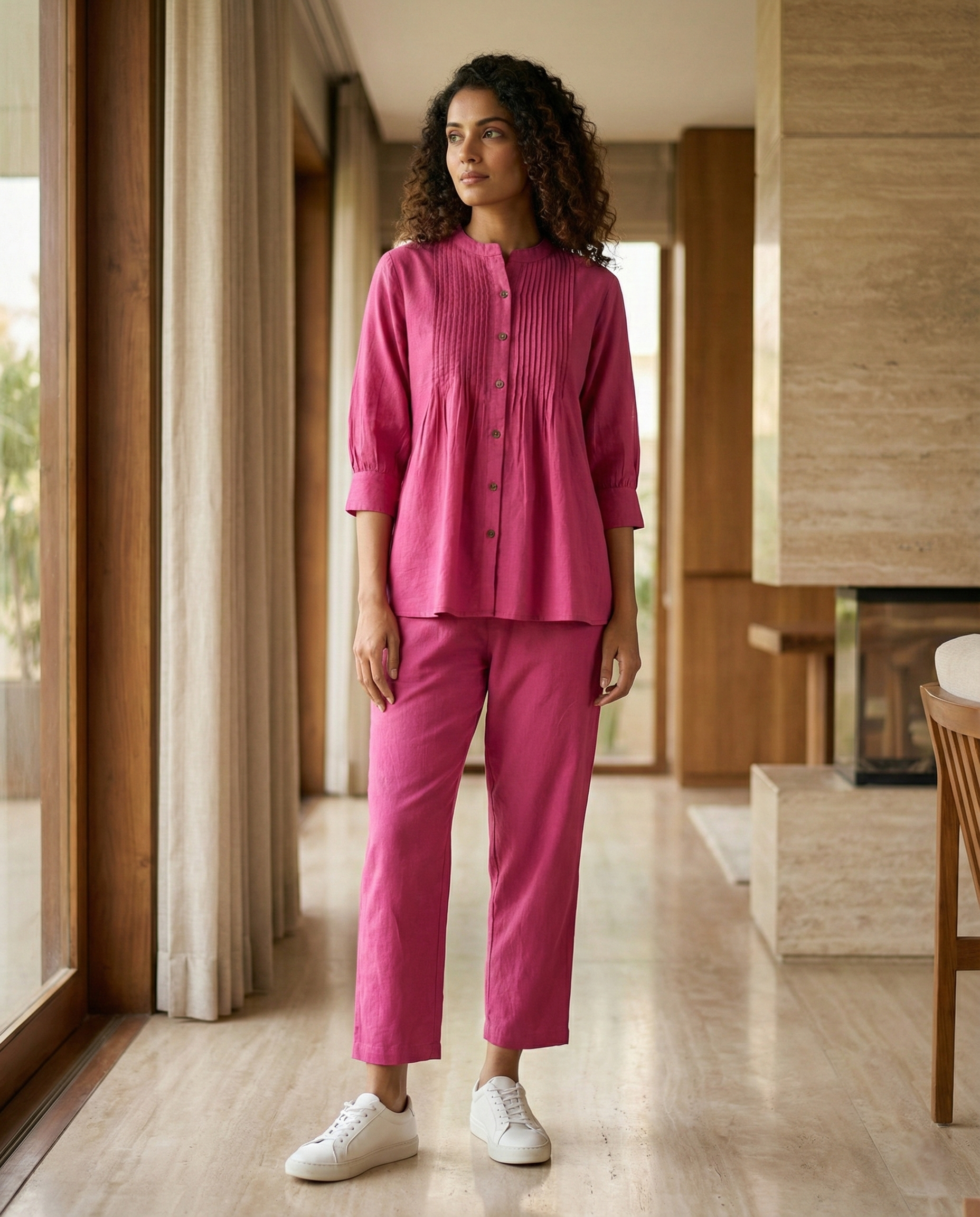 Pink Cotton Pintuck Cordset