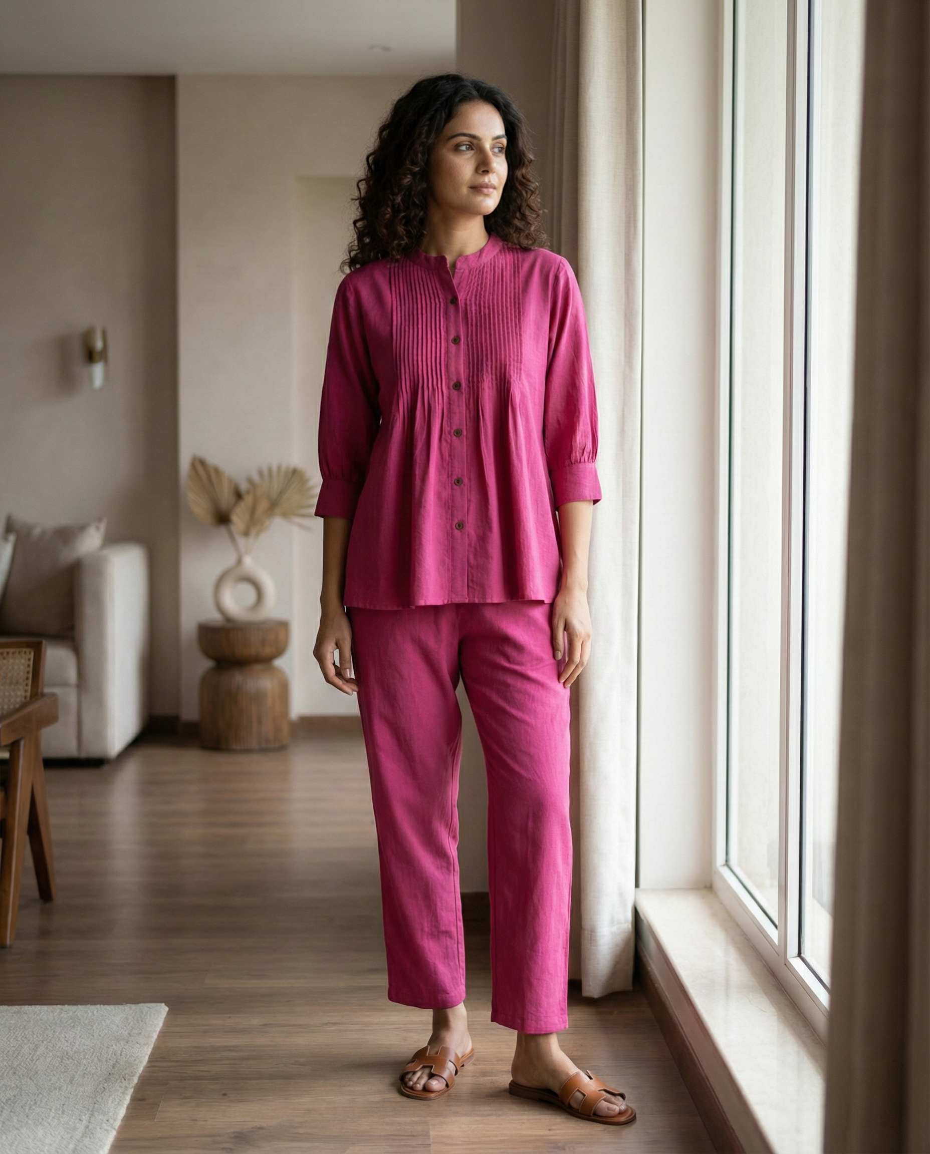 Pink Cotton Pintuck Cordset