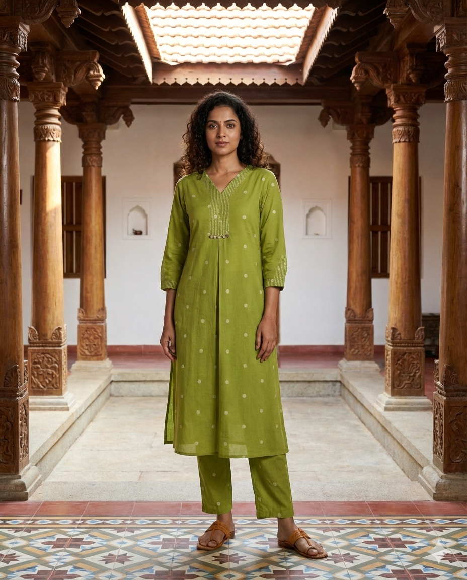 Deccan Weave South Cotton Parrot Green KP Set