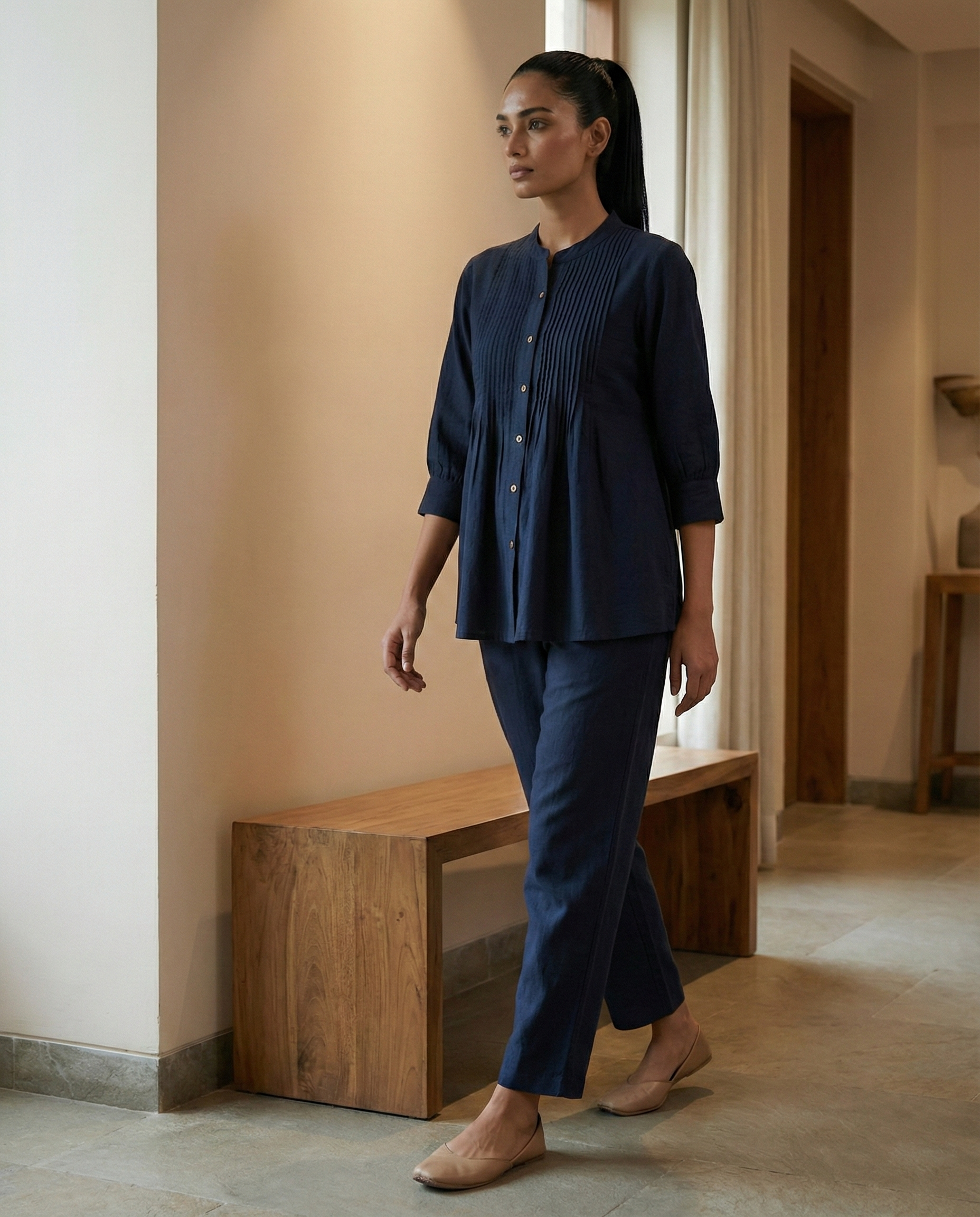 Navy Blue Pintuck Cordset