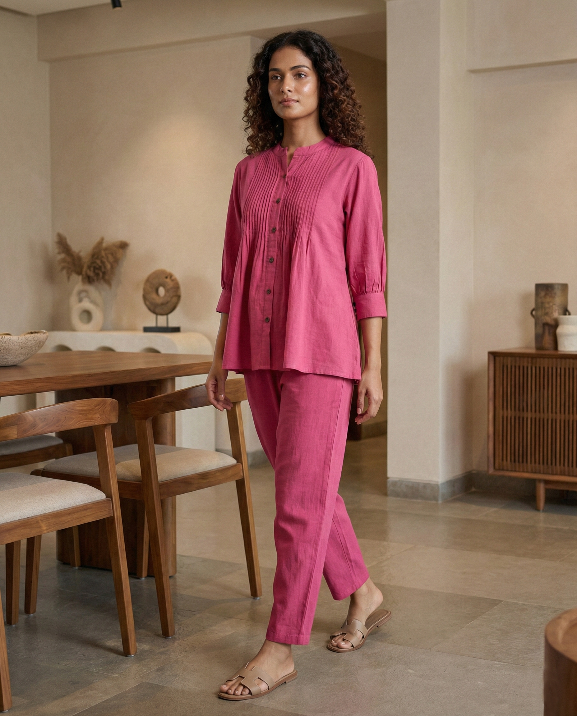 Pink Cotton Pintuck Cordset