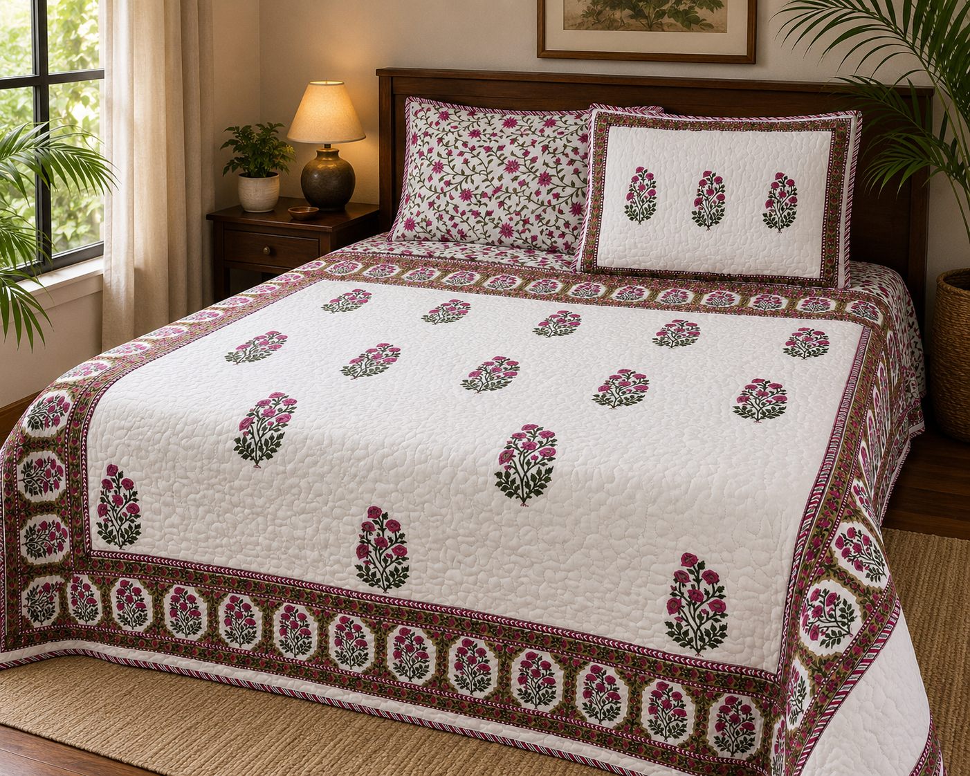 Gulabo Garden Comforter (Hand Block) - 90*108