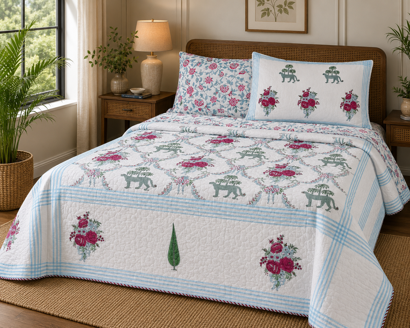 Gulnaar Palm Comforter (Hand Block) - 90*108
