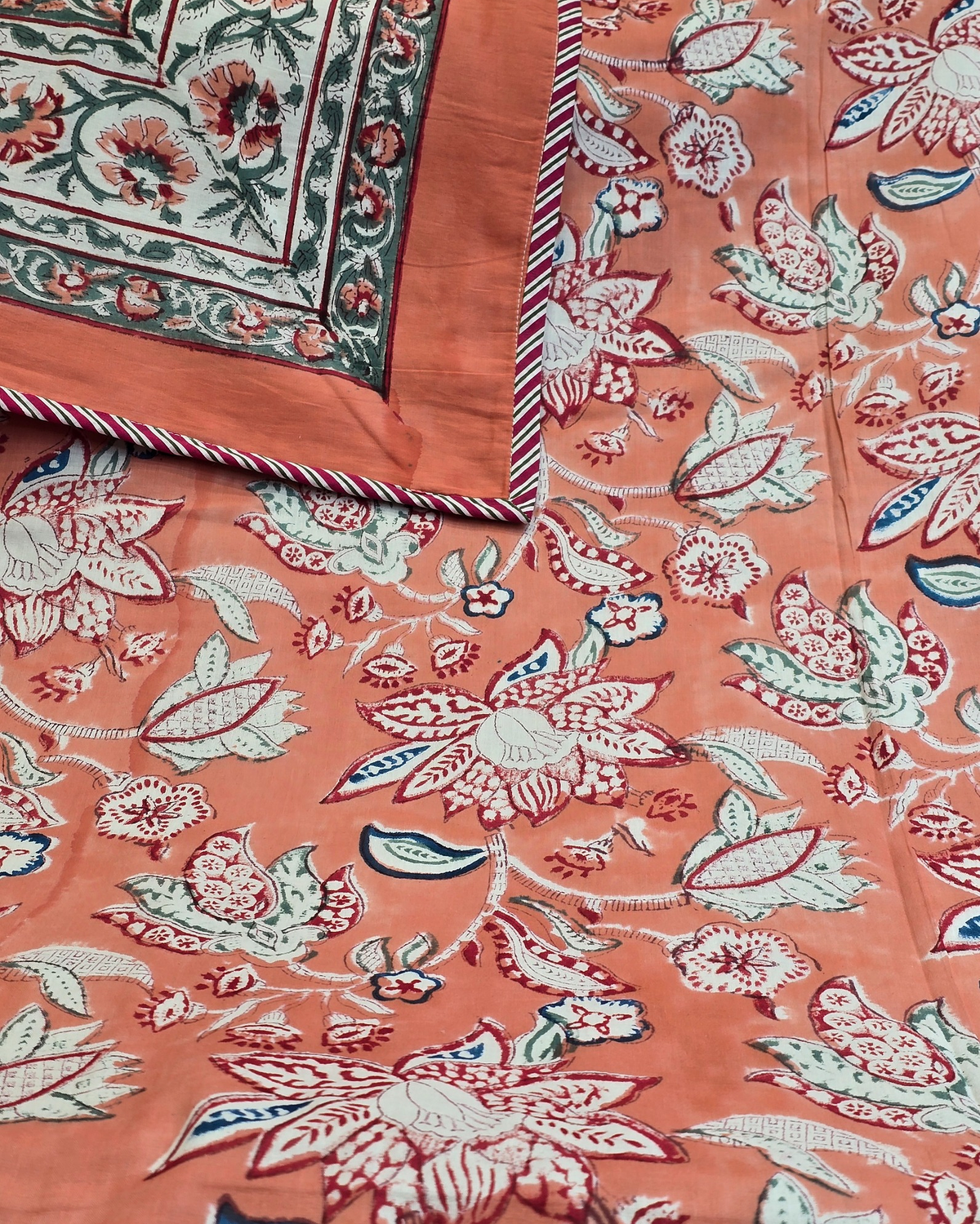 TERRACOTTA LOTUS BLOOM HAND BLOCK COTTON DOUBLE DOHAR