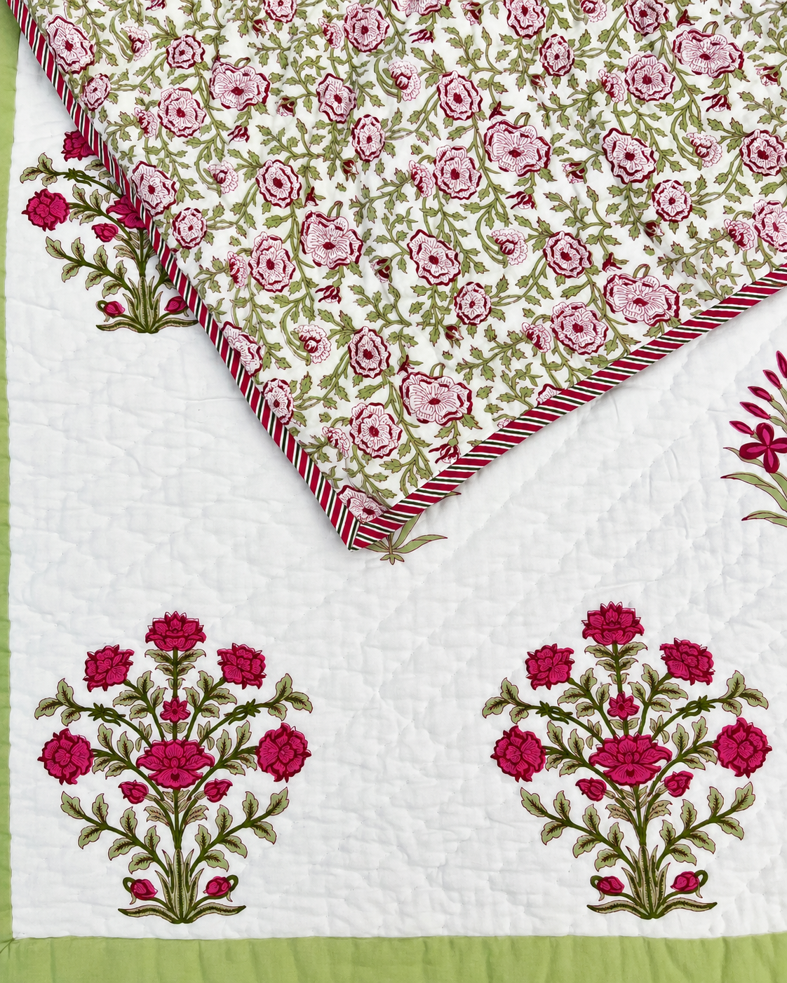The Ruby Rose Garden Handblock Cotton Reversible Quilt