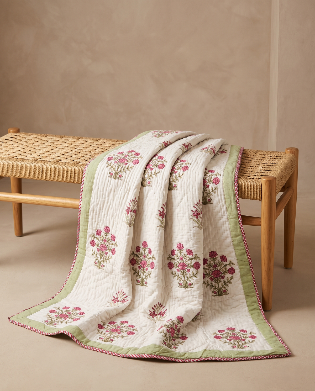 The Ruby Rose Garden Handblock Cotton Reversible Quilt
