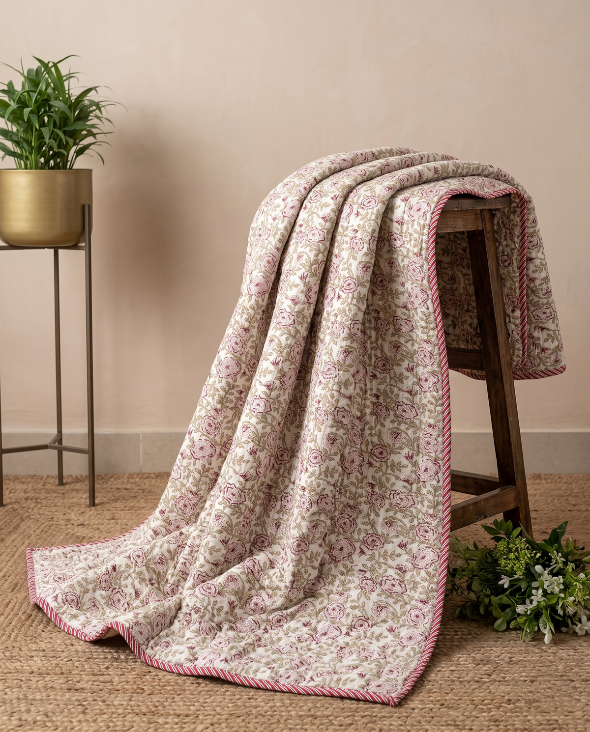 The Ruby Rose Garden Handblock Cotton Reversible Quilt