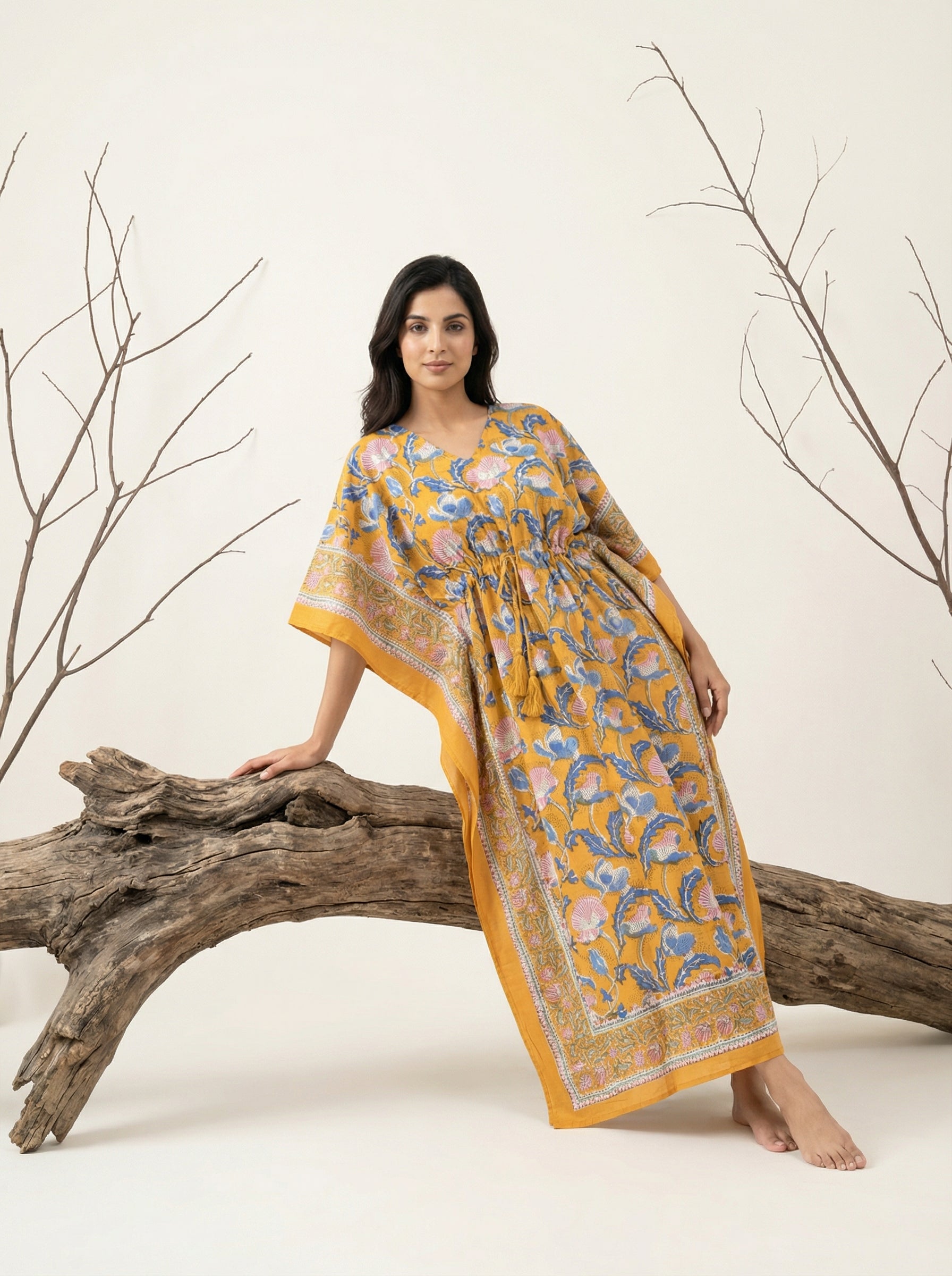 Long Mul Cotton Mustard Yellow Kaftan