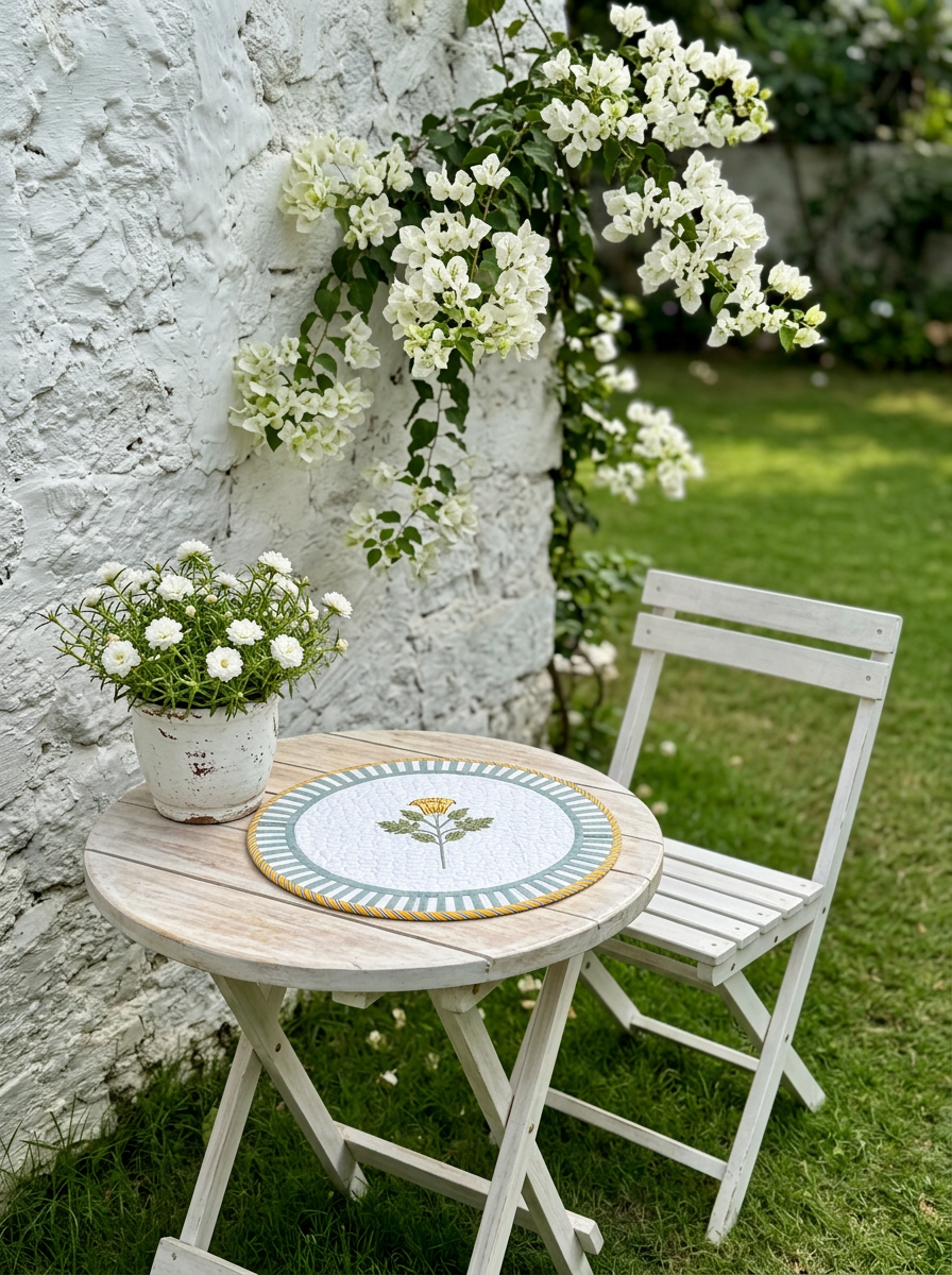 Quilted Royal Bloom Tapestry Round Mat