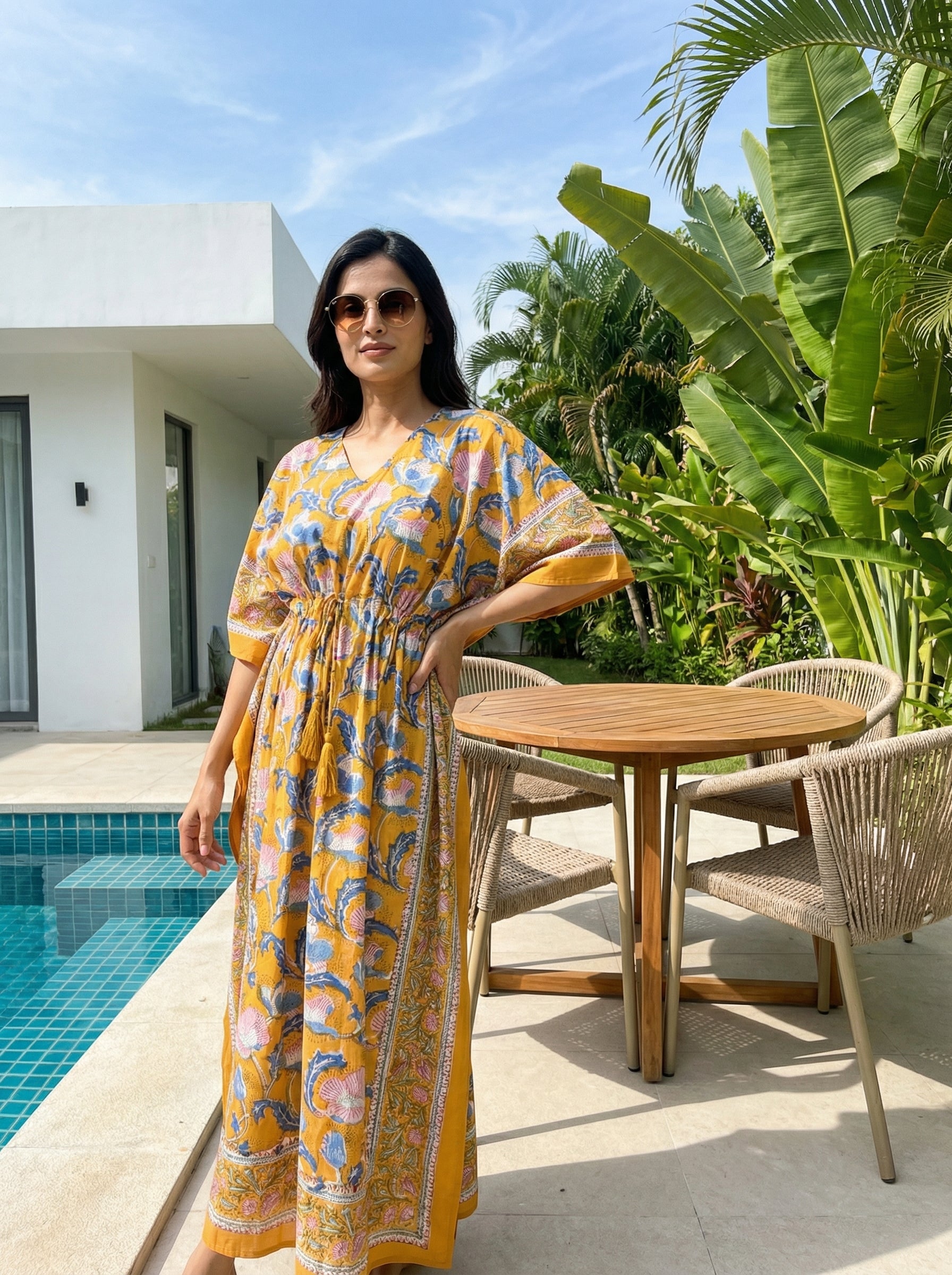 Long Mul Cotton Mustard Yellow Kaftan