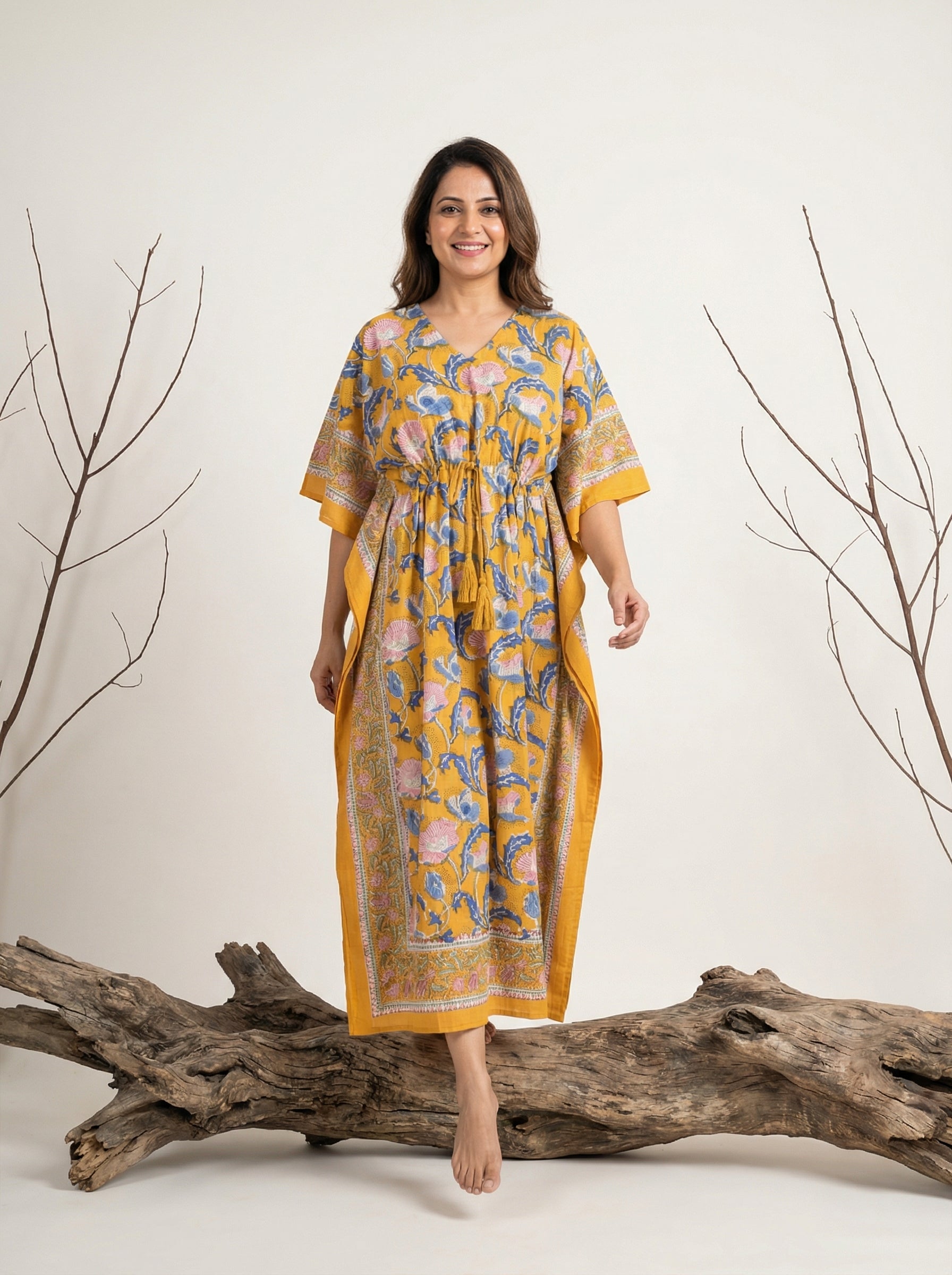 Long Mul Cotton Mustard Yellow Kaftan