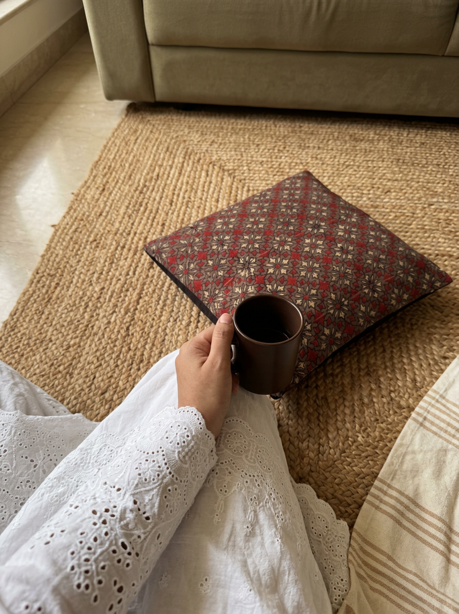 Ajrakh Modal Geometric Floral Brown Cushion Cover