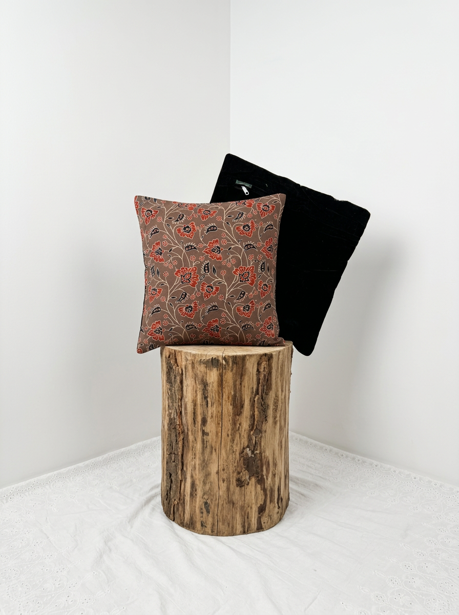 Ajrakh Modal Dancing Dahlias Brown Cushion Cover