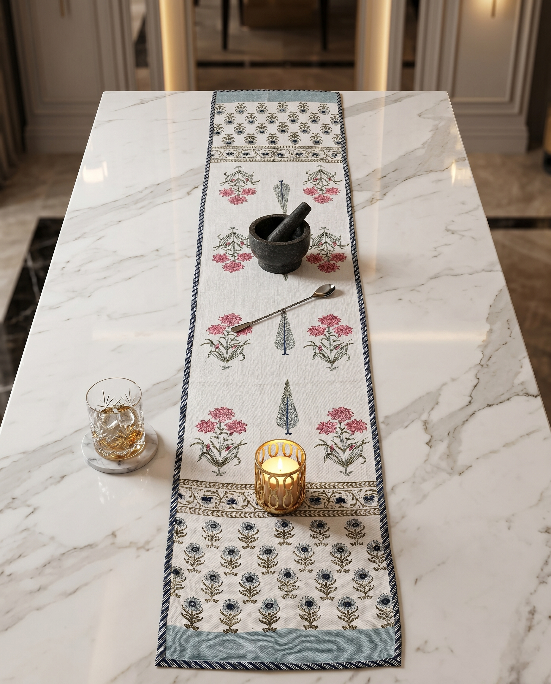 BOTANICAL PRINT JUTE TABLE RUNNER (REVERSIBLE, HANDBLOCK)