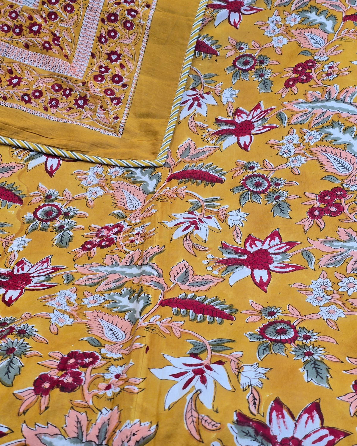 Mustard Floral Garden Hand Block Cotton Double Dohar