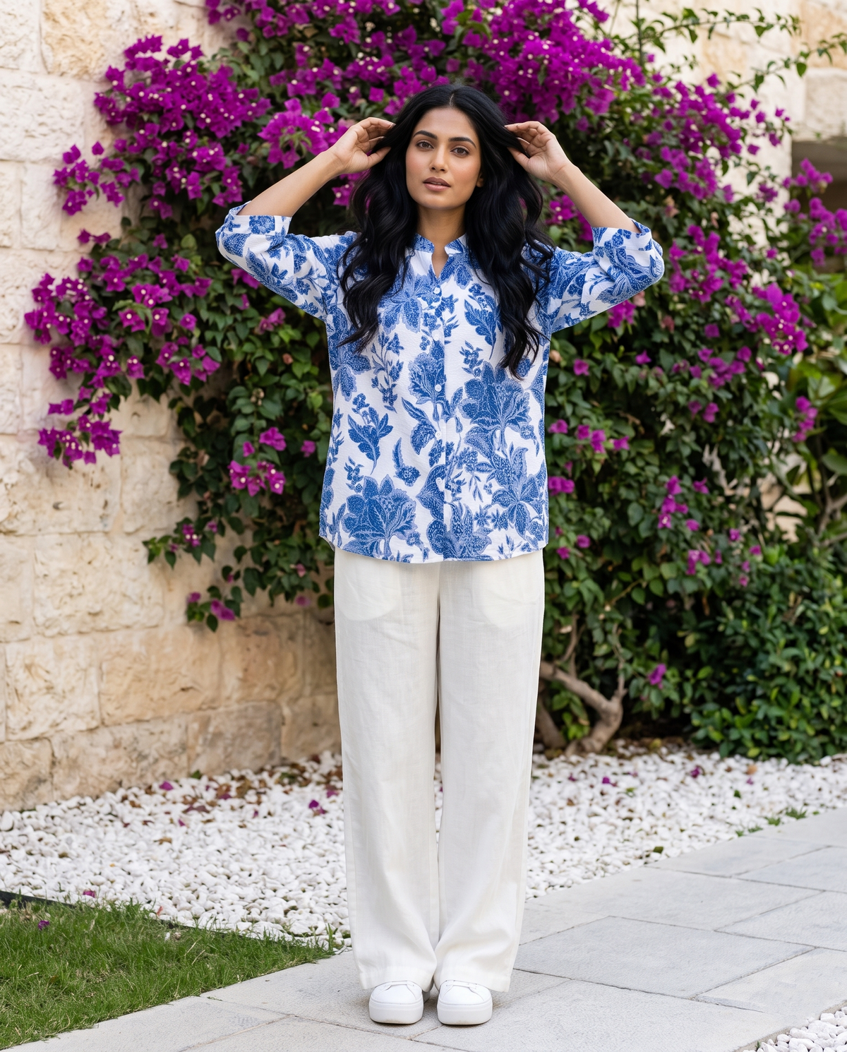 Bamboo Silk 150 GM Royal Blue Heritage Floral Shirt
