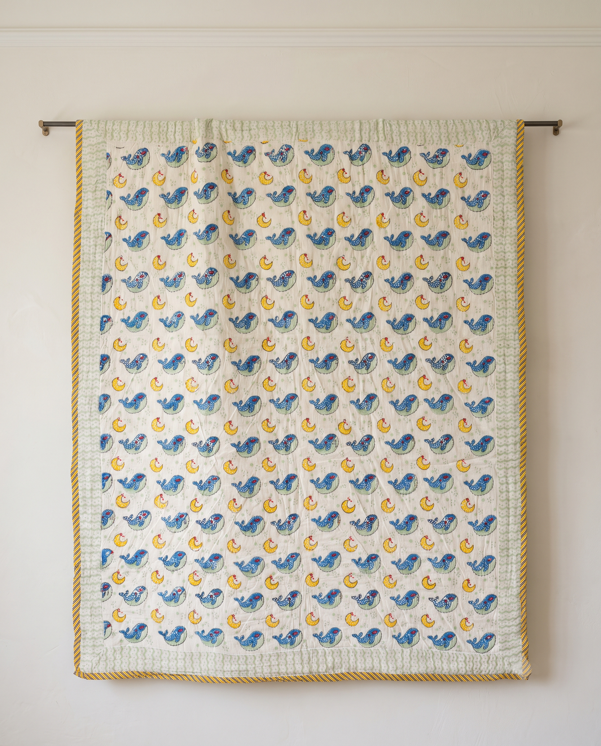 LITTLE BLUE DINO HAND BLOCK BABY REVERSIBLE QUILT