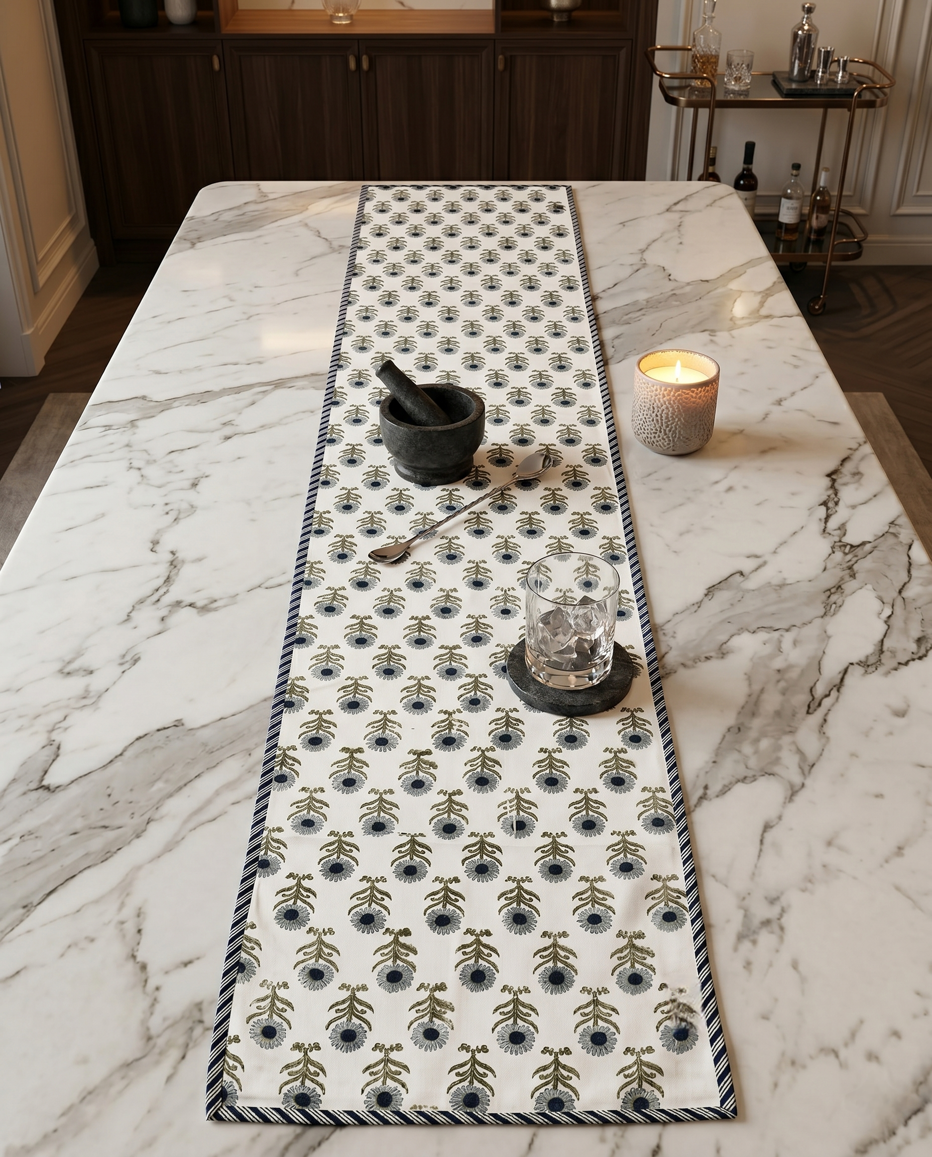 BOTANICAL PRINT JUTE TABLE RUNNER (REVERSIBLE, HANDBLOCK)