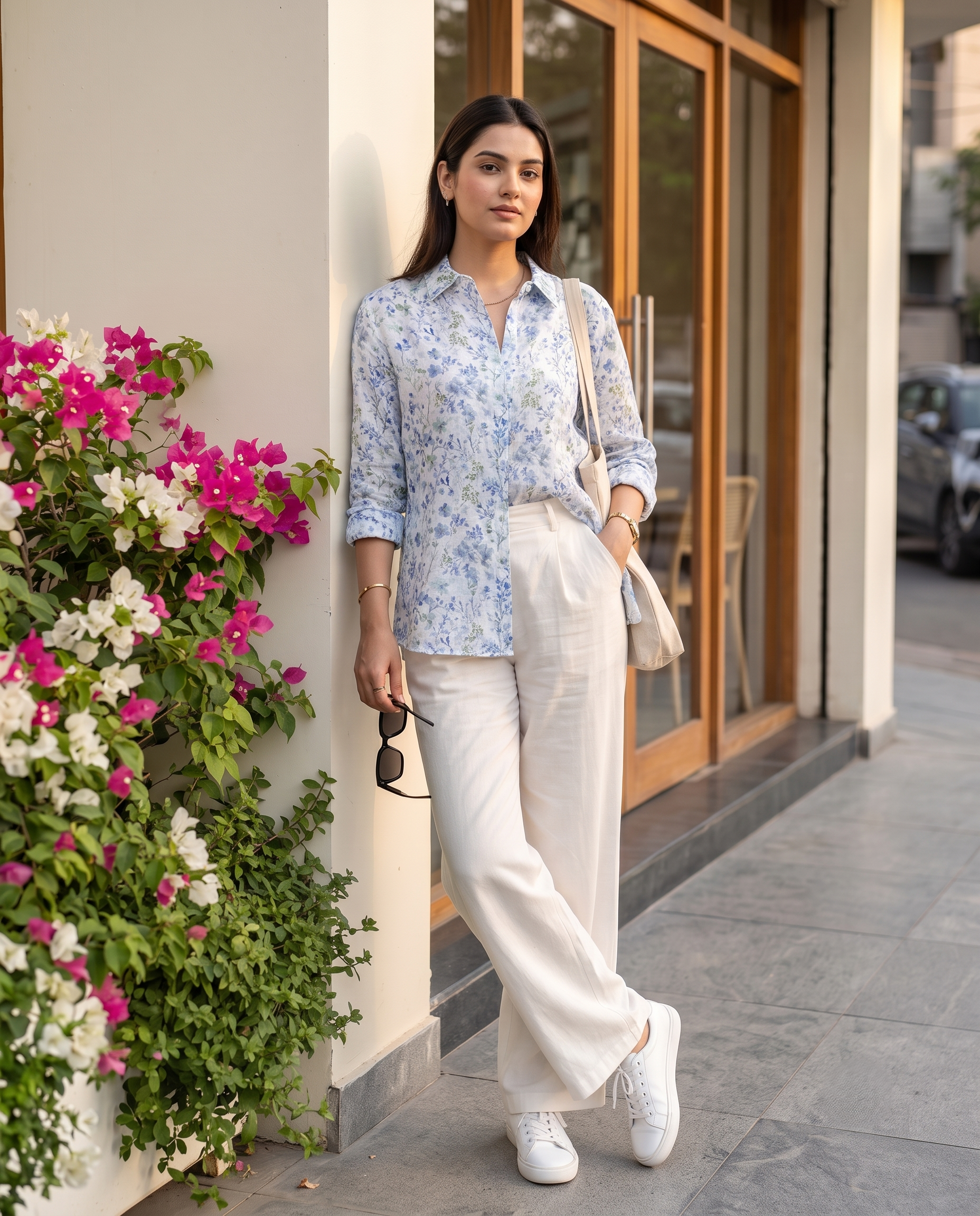 Bamboo Silk 150 GM Blue Floral Shirt