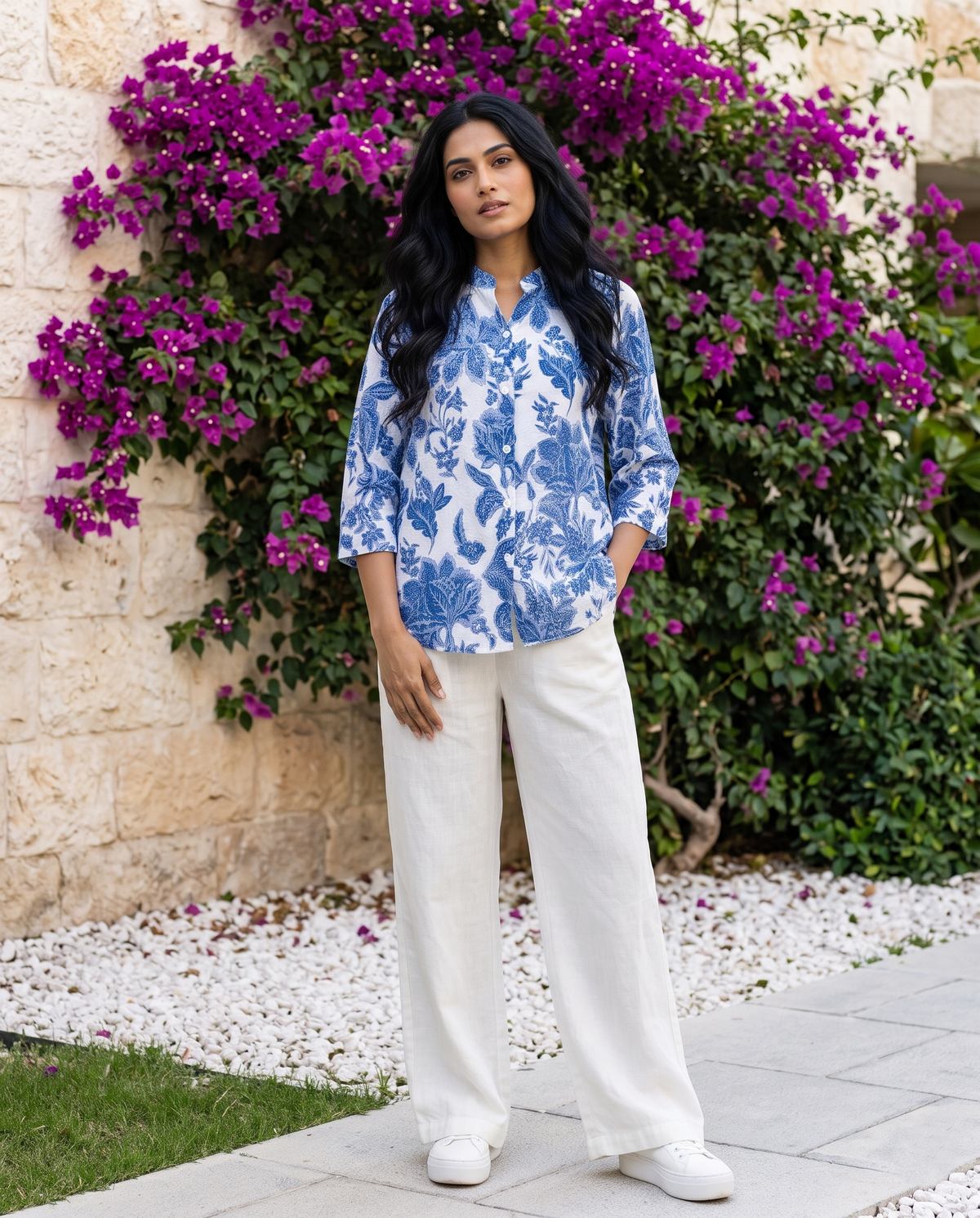 Bamboo Silk 150 GM Royal Blue Heritage Floral Shirt