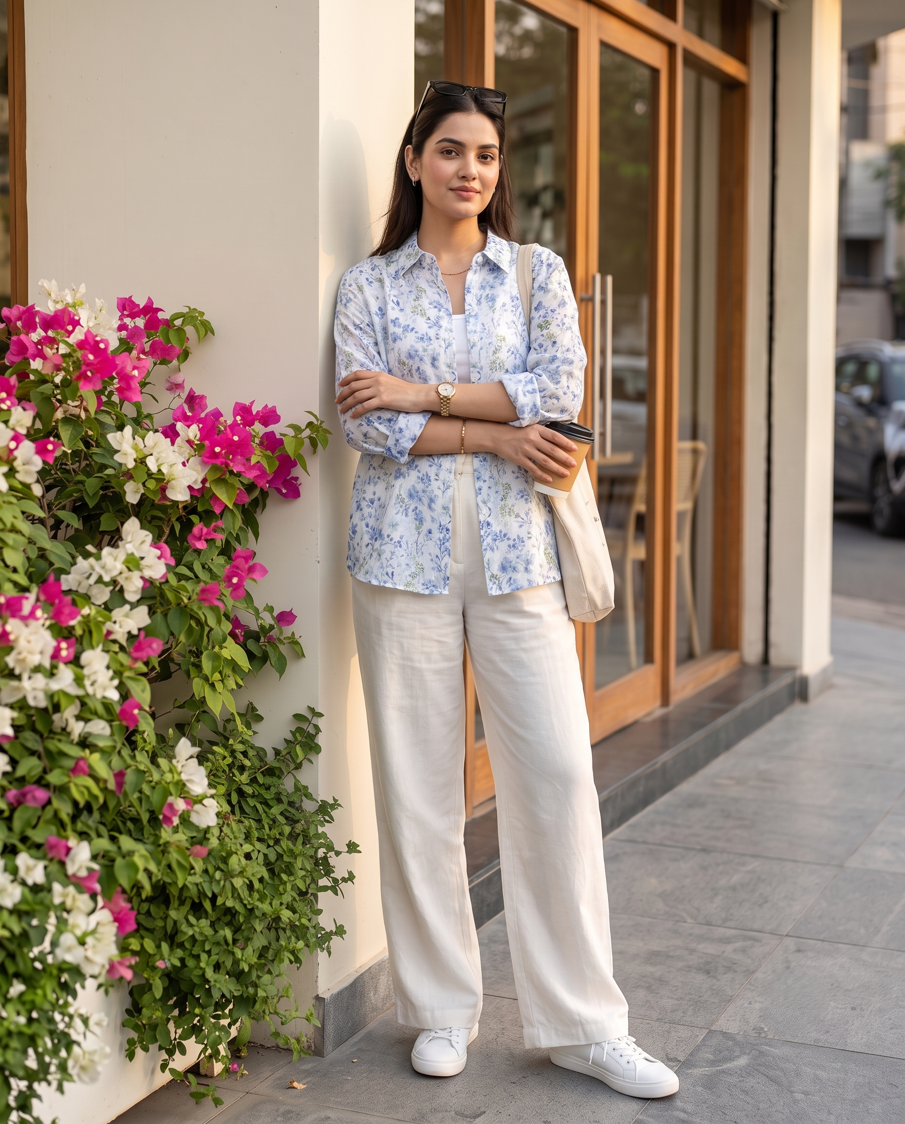 Bamboo Silk 150 GM Blue Floral Shirt