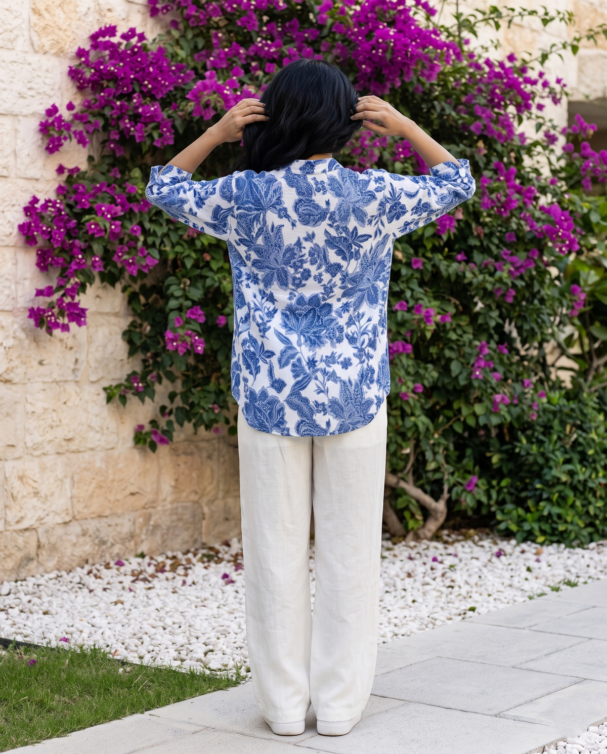 Bamboo Silk 150 GM Royal Blue Heritage Floral Shirt