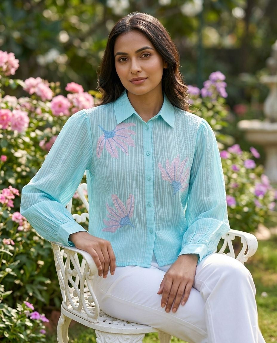 BRASSO COTTON BLUE CROP STYLE TOP