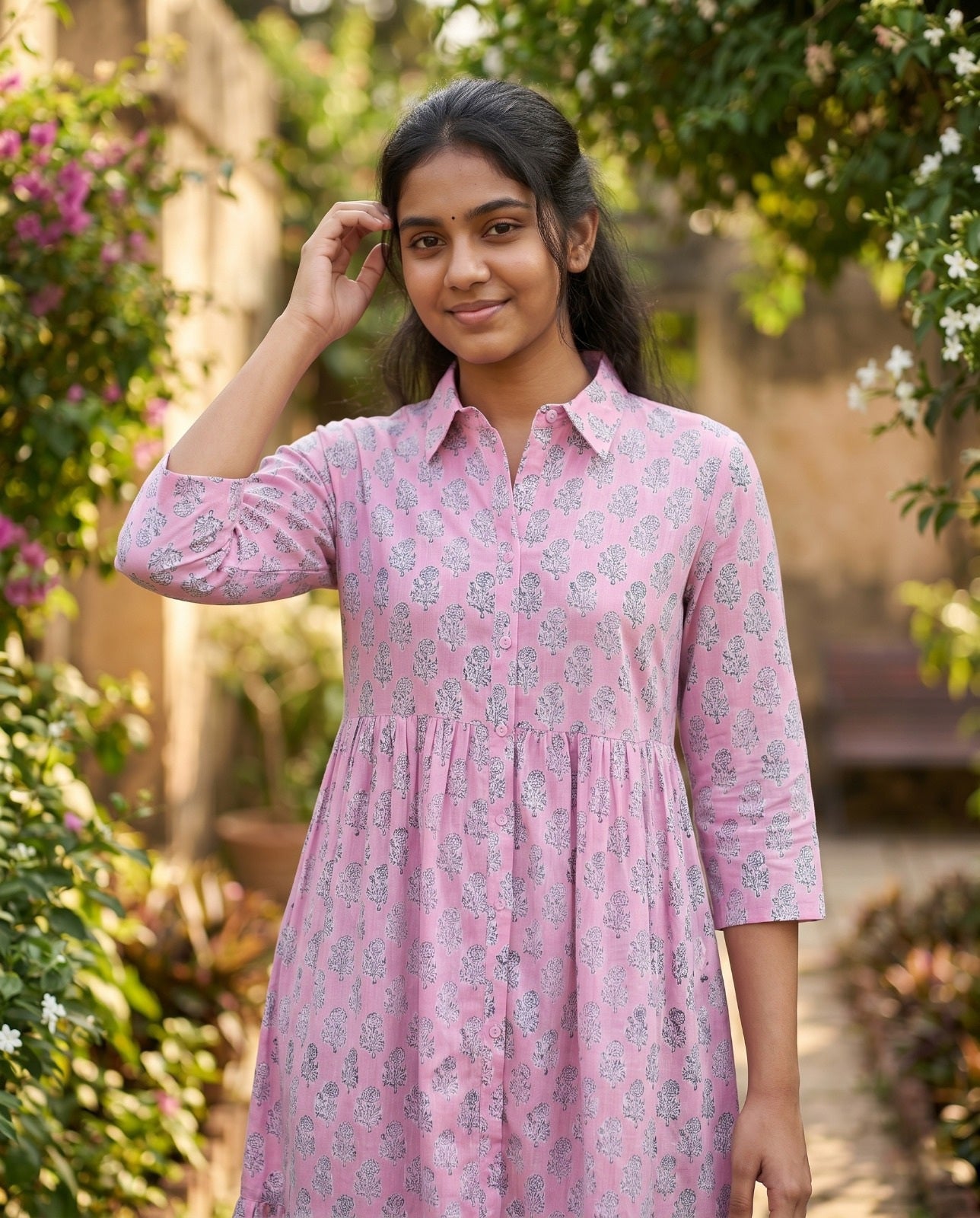 Flora Mul Tiered Dress ( HANDBLOCK )