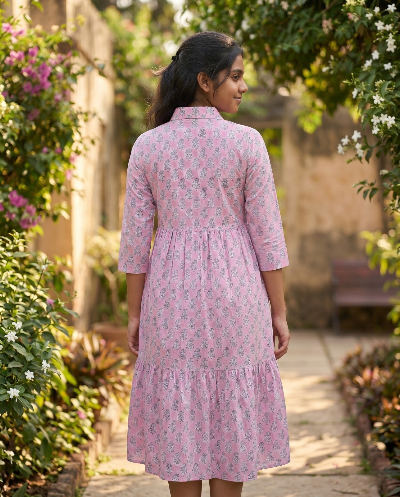 Flora Mul Tiered Dress ( HANDBLOCK )
