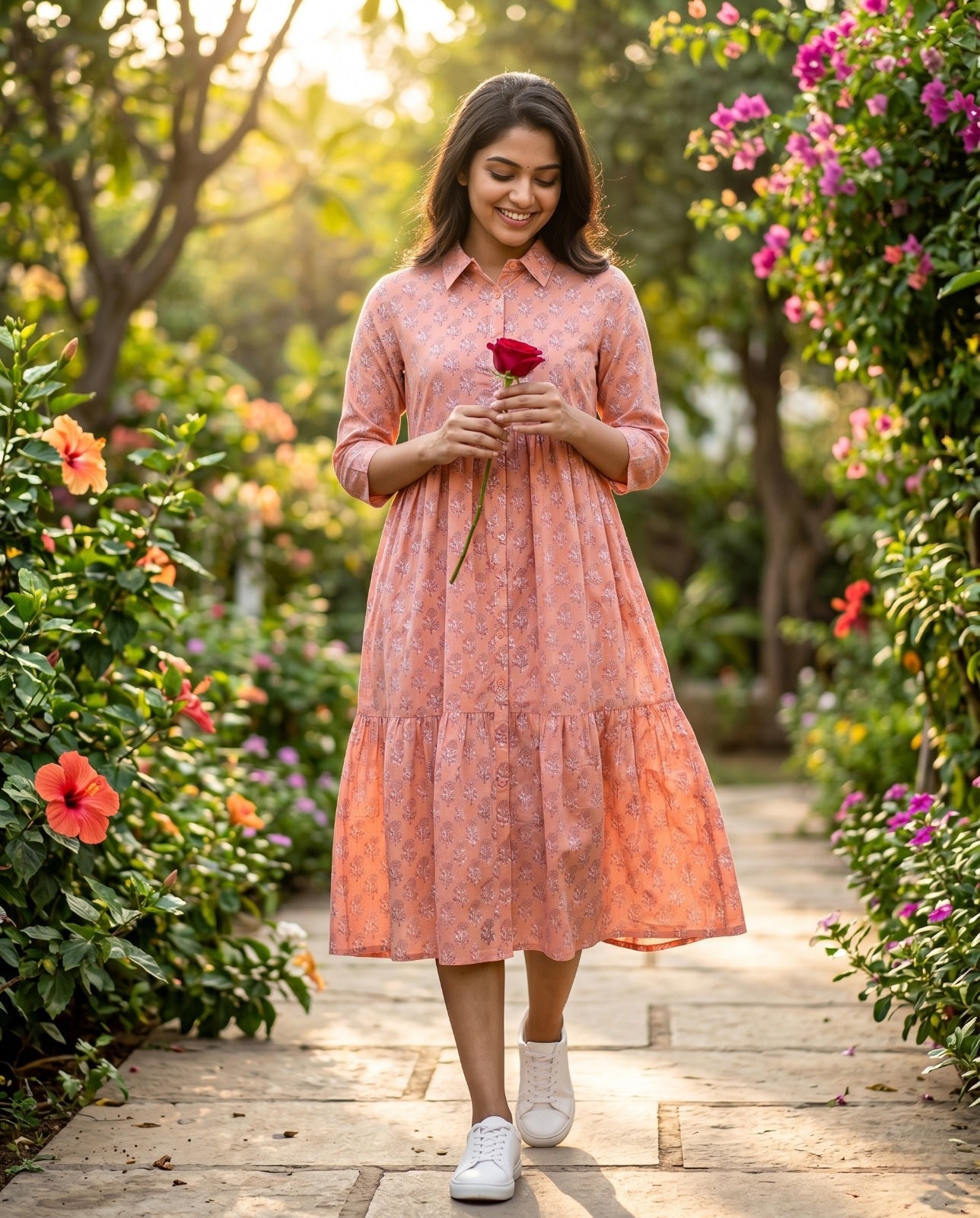 Flora Mul Tiered Dress ( HANDBLOCK )