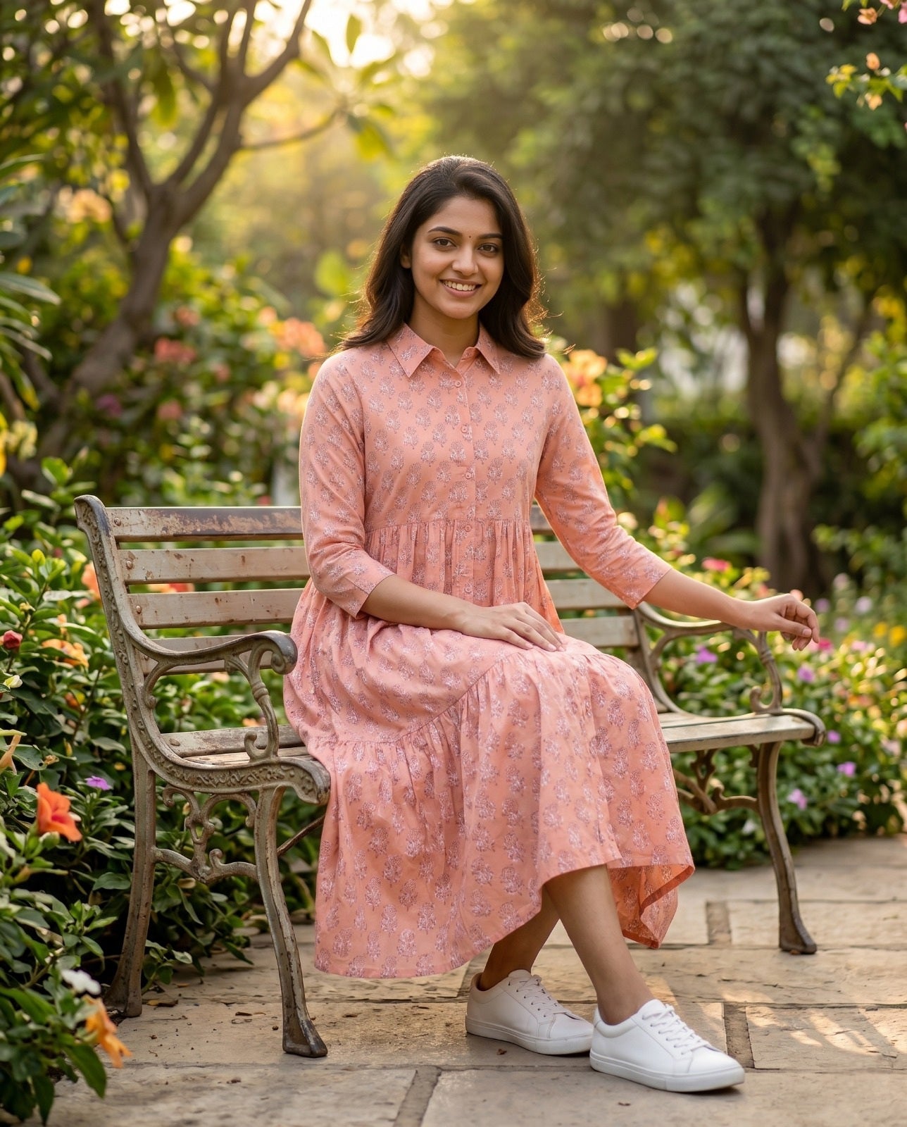 Flora Mul Tiered Dress ( HANDBLOCK )