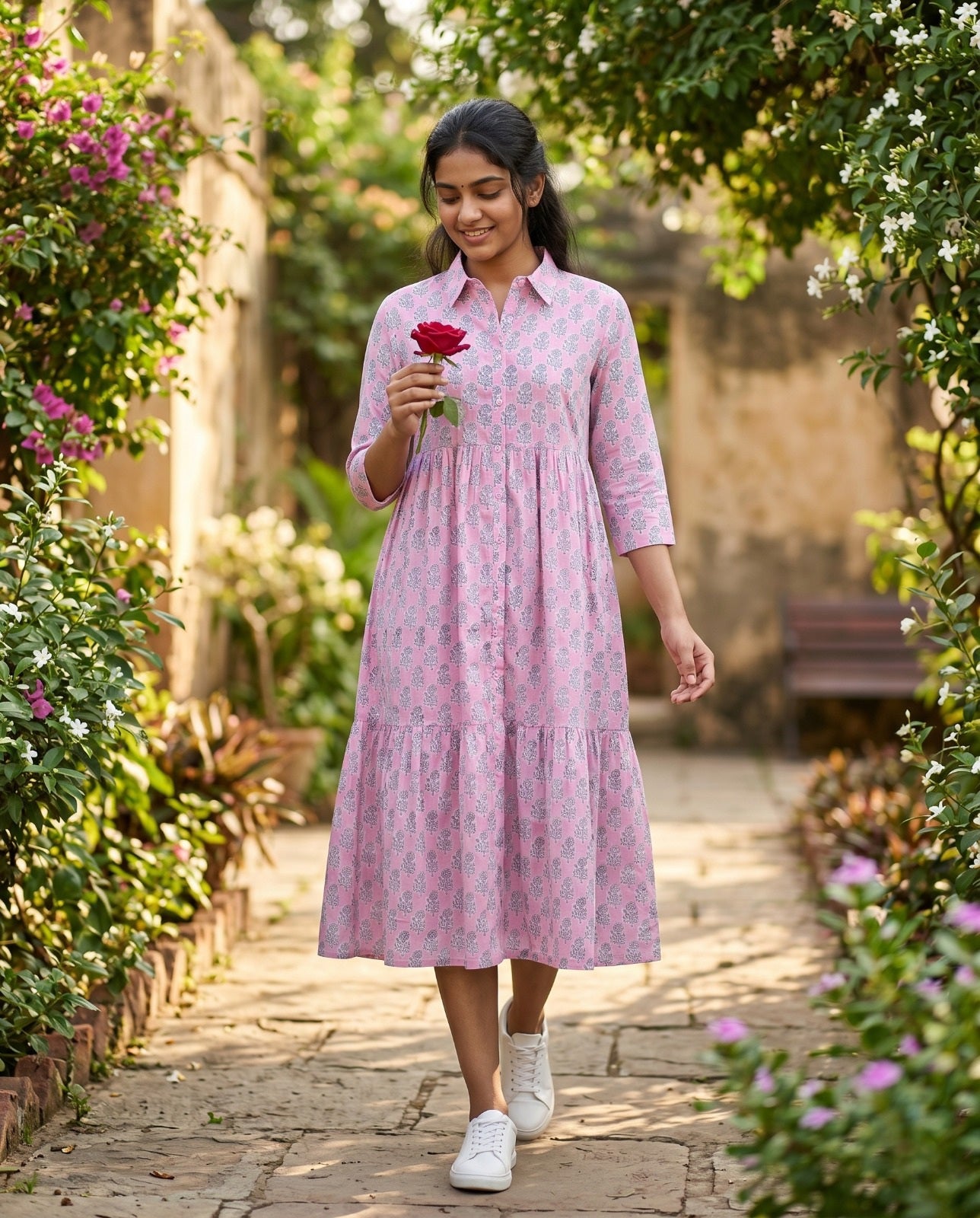 Flora Mul Tiered Dress ( HANDBLOCK )