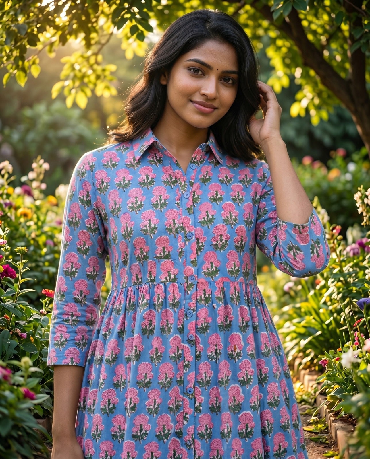 Flora Mul Tiered Dress ( HANDBLOCK )