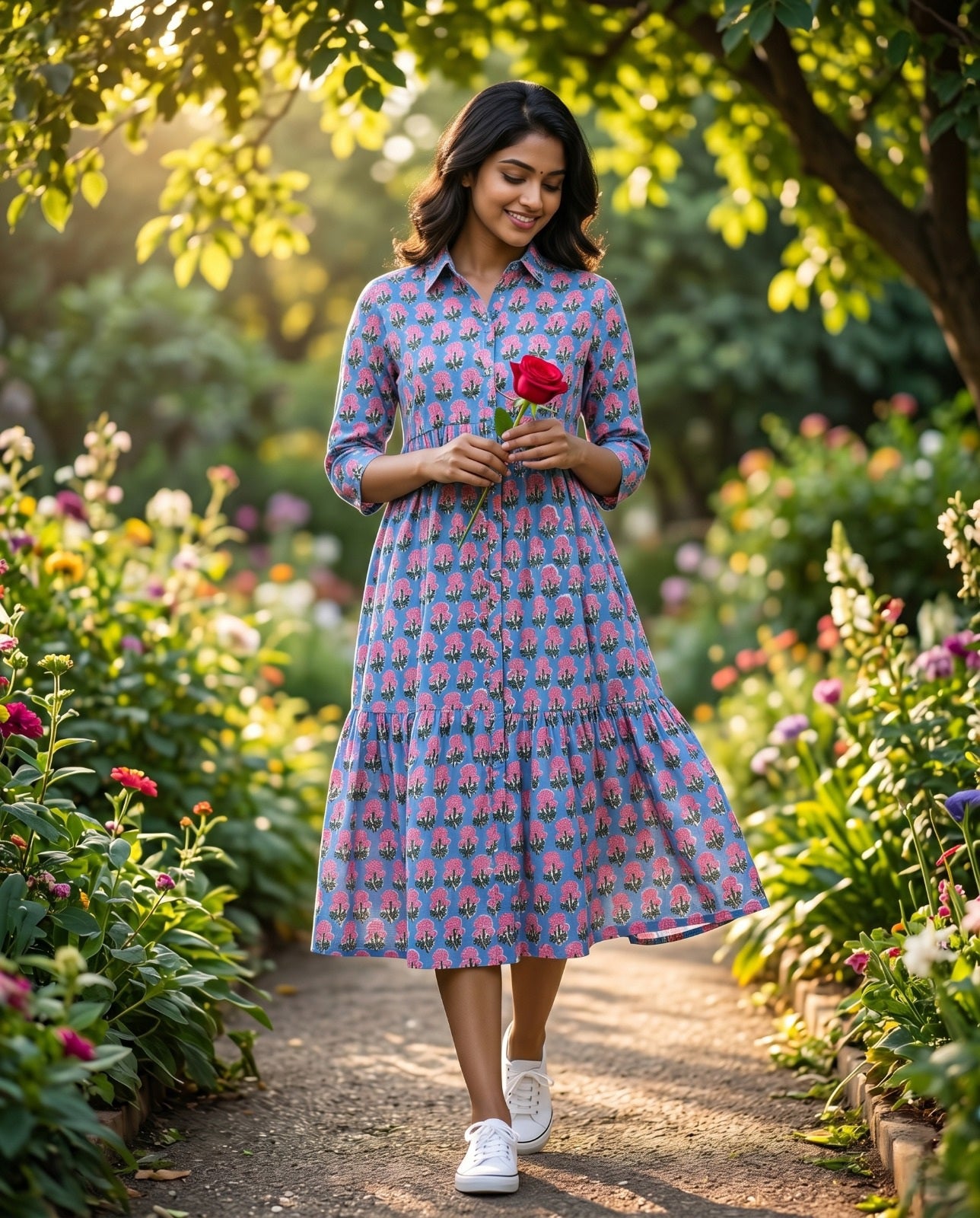 Flora Mul Tiered Dress ( HANDBLOCK )
