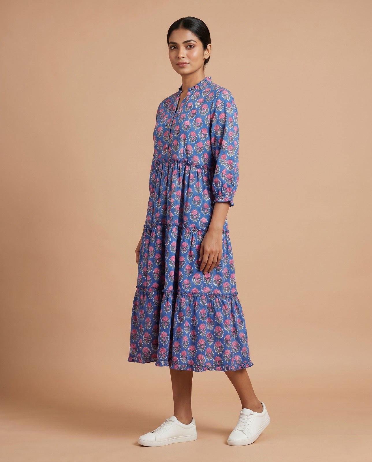 The Royal Bloom Tiered Dress ( HANDBLOCK)