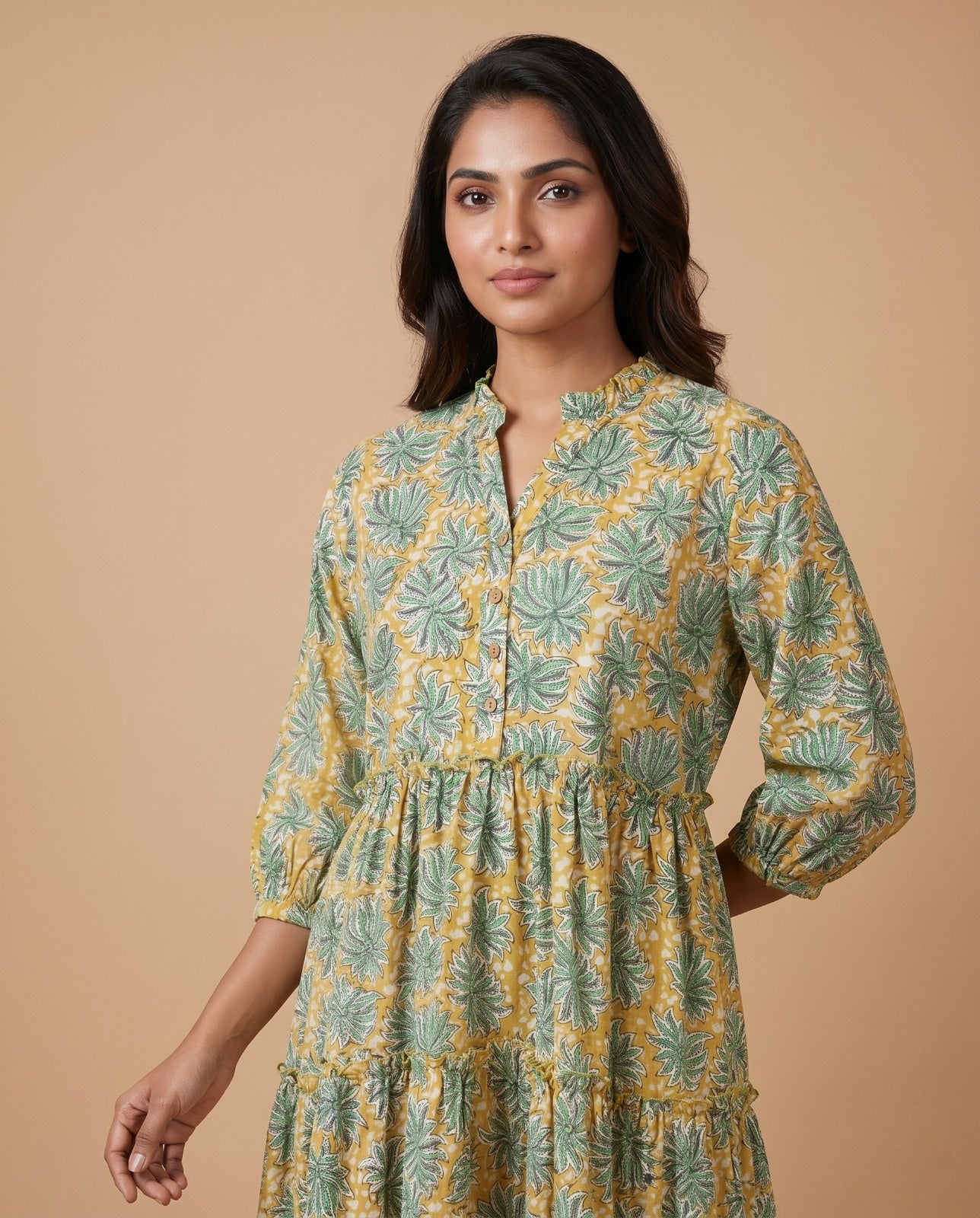 The Royal Bloom Tiered Dress ( HANDBLOCK)